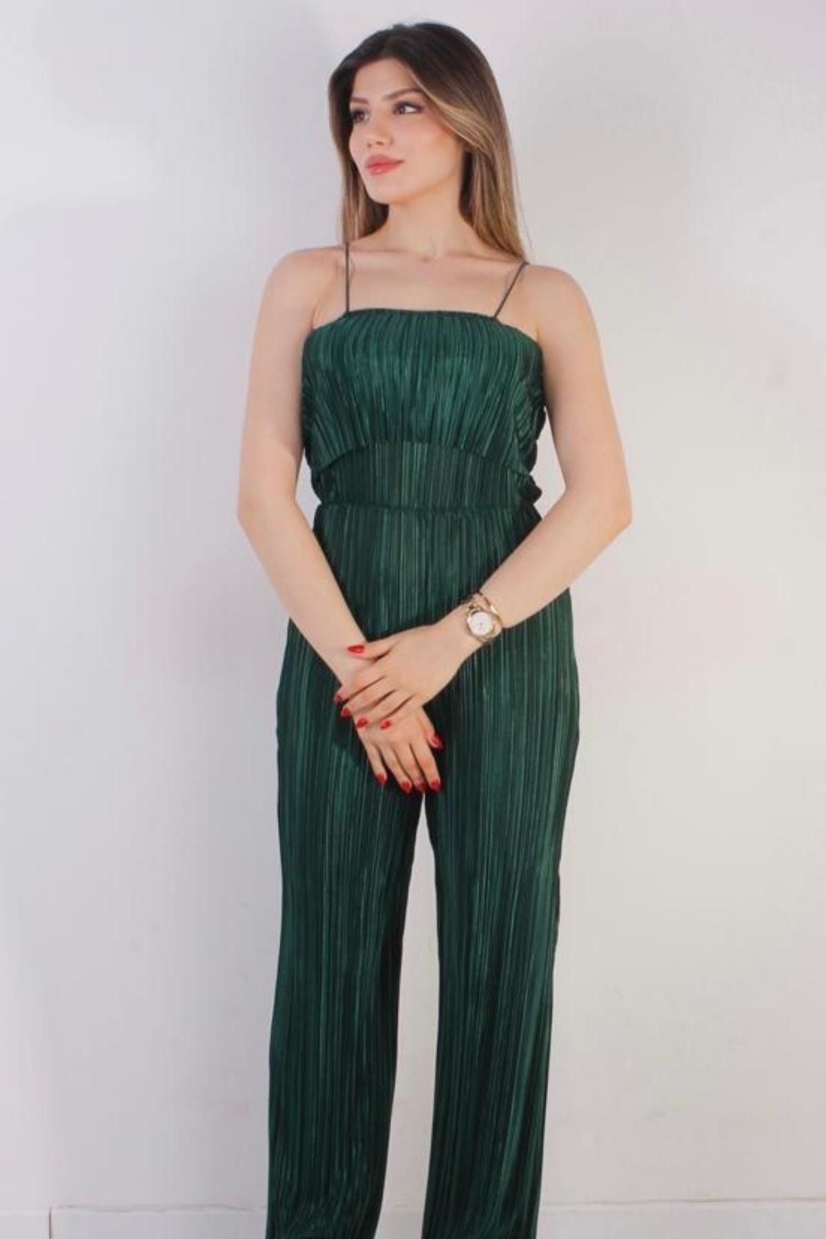 Green pleated jumpsuit top