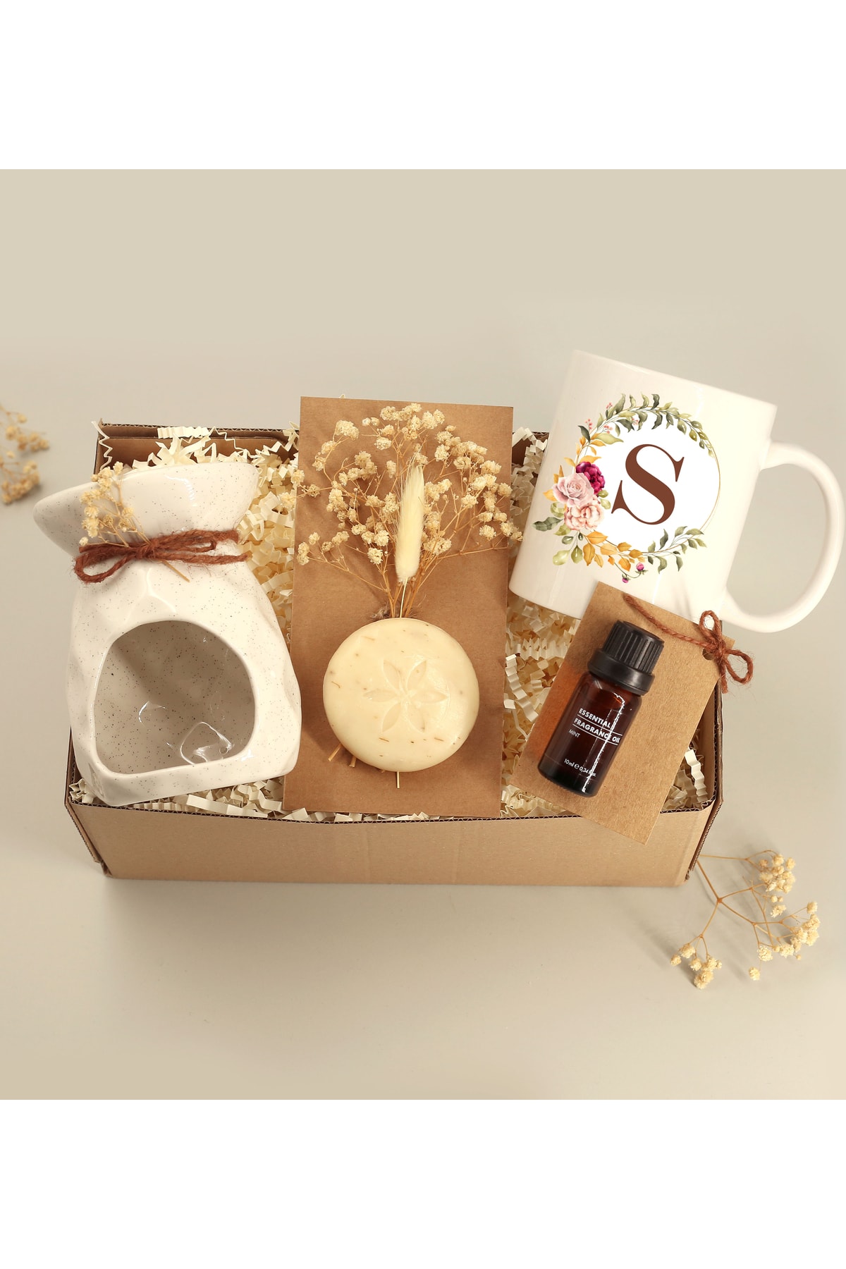 Personalized Letter Printed Mug & Censer & Censer Essence & Lavender Soap & Flower with Card