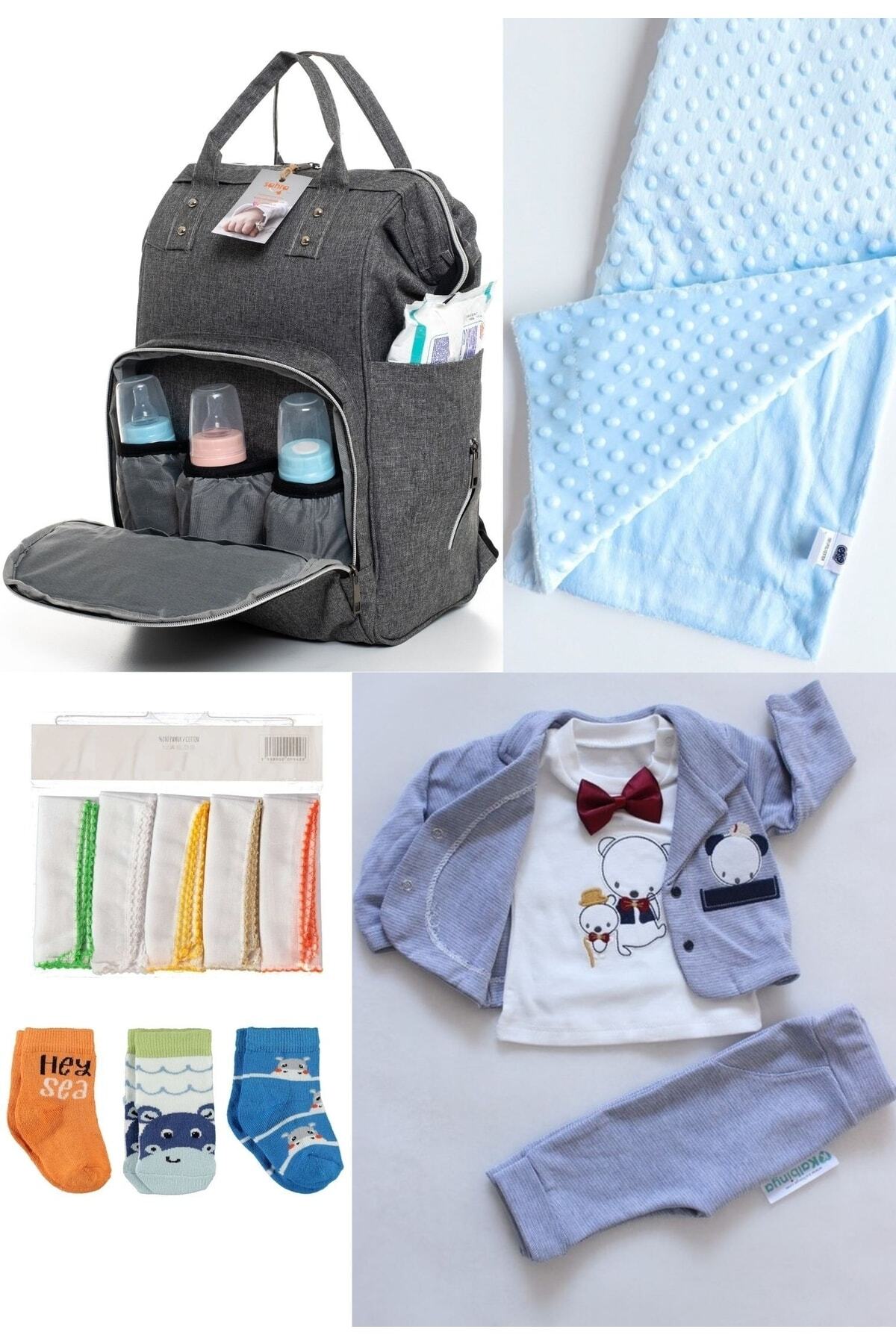 5-Piece Delivery Set (Baby Care Backpack,Hospital Checkout,Chickpea Blanket, 10 Wipes and 3 Socks)