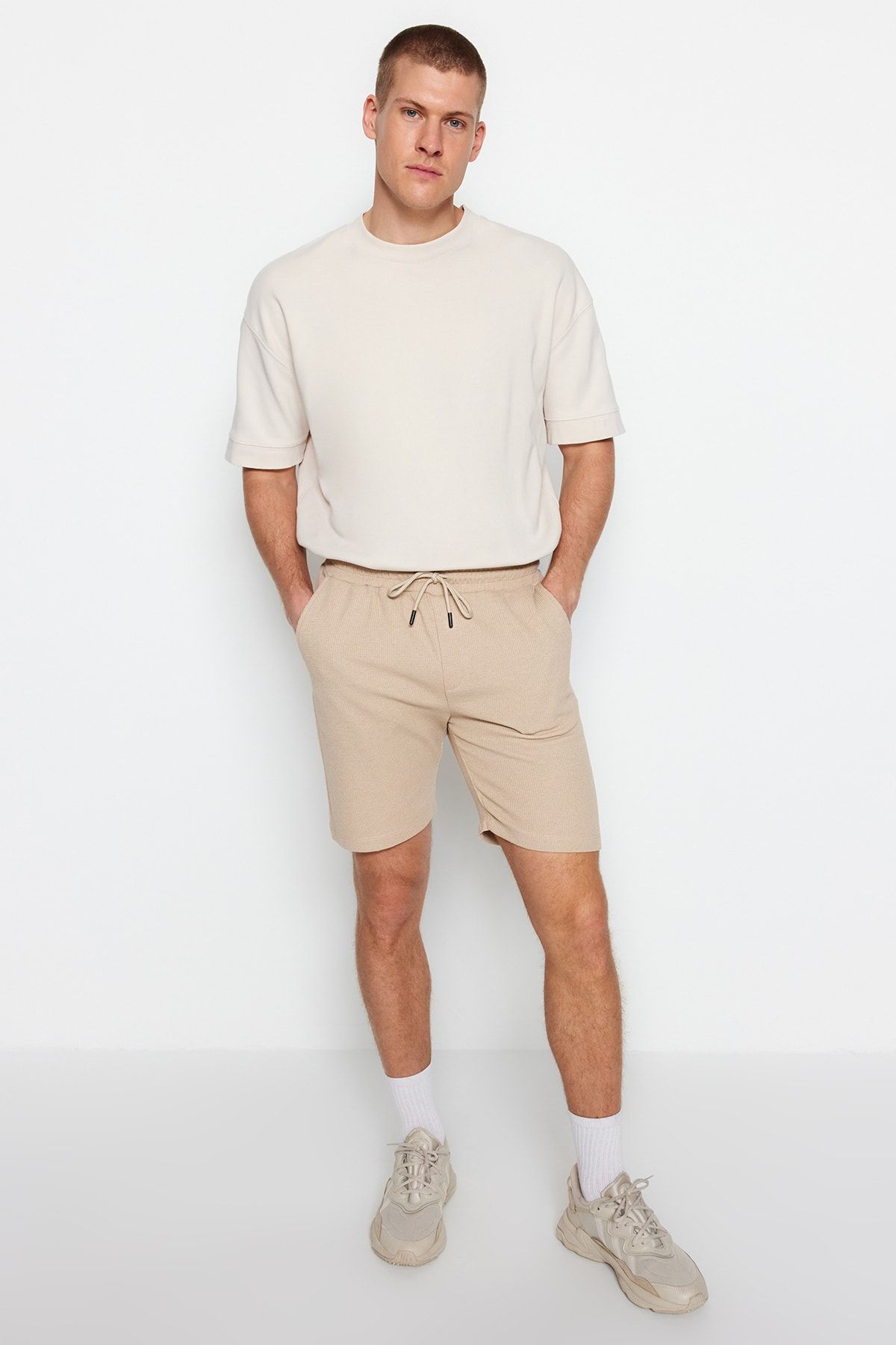 Trendyol Collection-Sötétkék-bézs normál zsinór 2db rövidnadrág és Bermuda TMNSS23SR00076 13