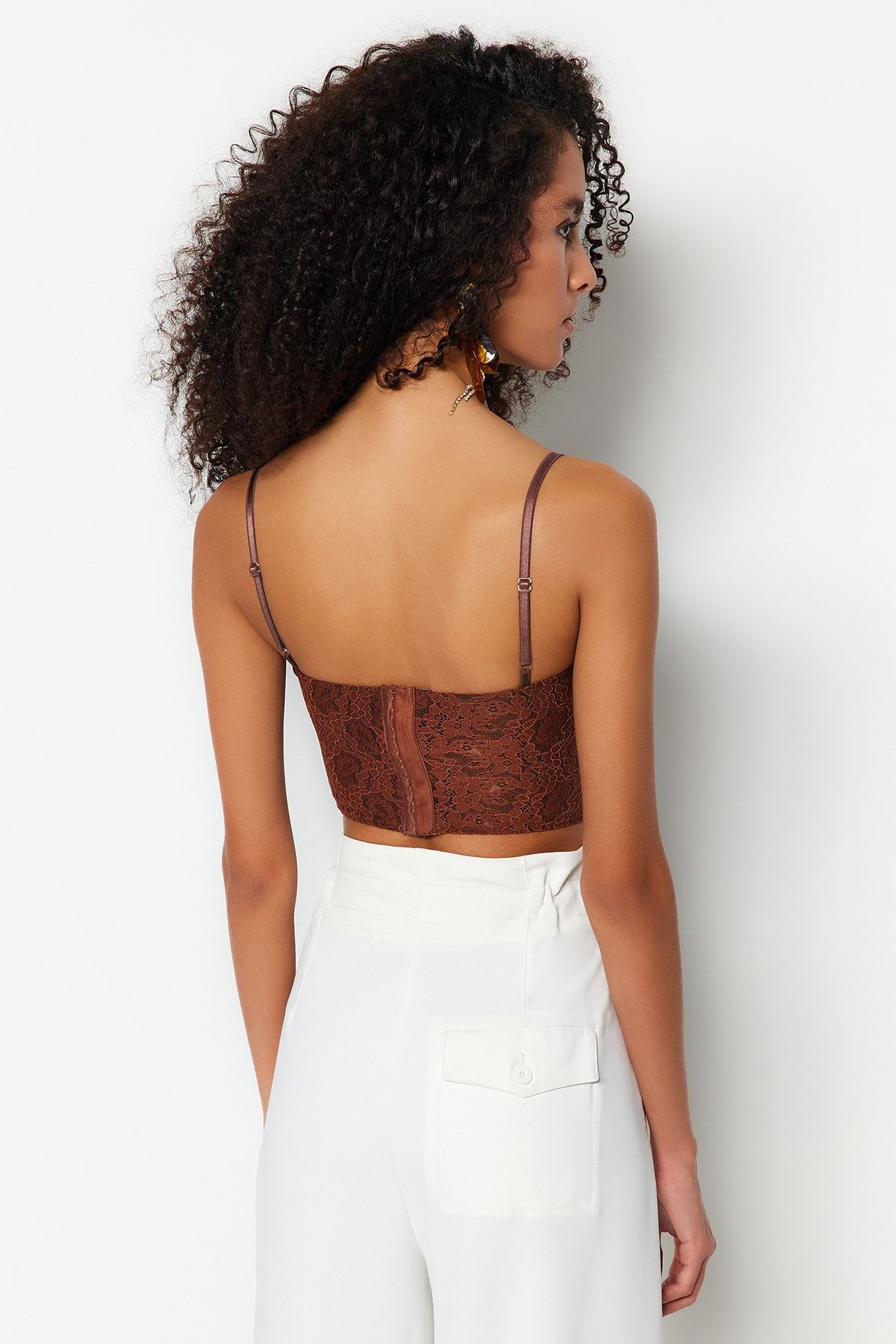 Trendyol Collection-Bustieră din dantelă tricotată - maro, detaliat corset, grafic TPRAW23BS00072 4