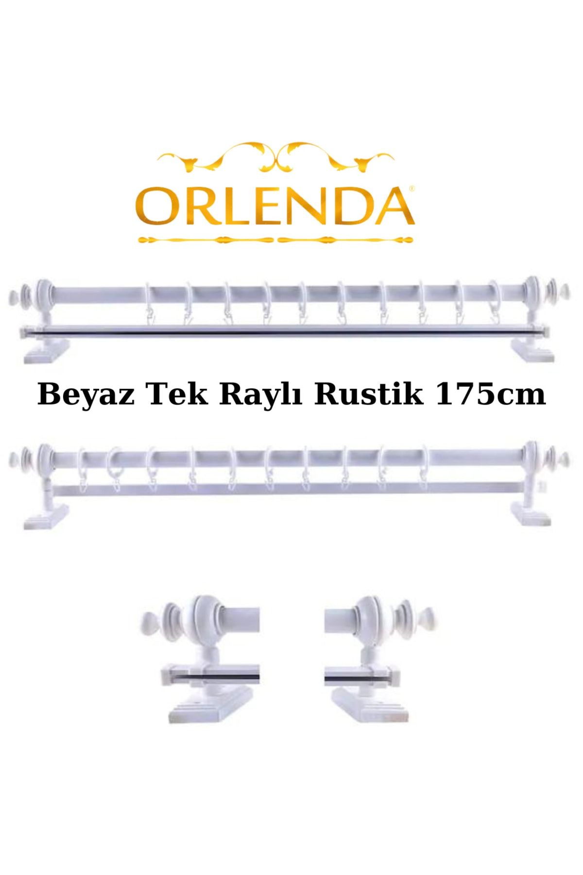 Orlenda-White Wooden Head Aluminum Pipe Rustic Curtain Hanger Single Rail 175 cm 3