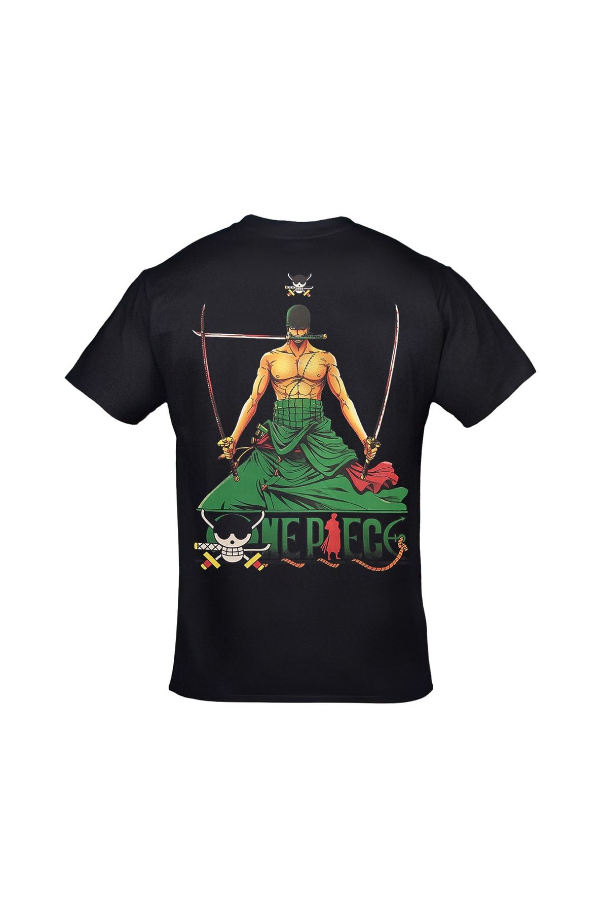 Orijin Tekstil-One Piece Roronoa Zoro Three Swords Front Back Printed Unisex Black Tshirt 3