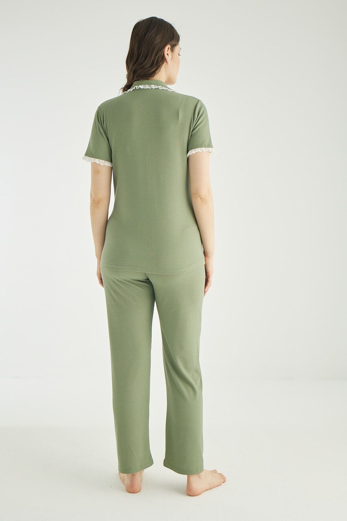 Miss Dünya Lissa Pamuk Fitilli Önden Düğmeli Lohusa Ve Hamile Pijama Takımı fotoğrafı 3 (önizleme)