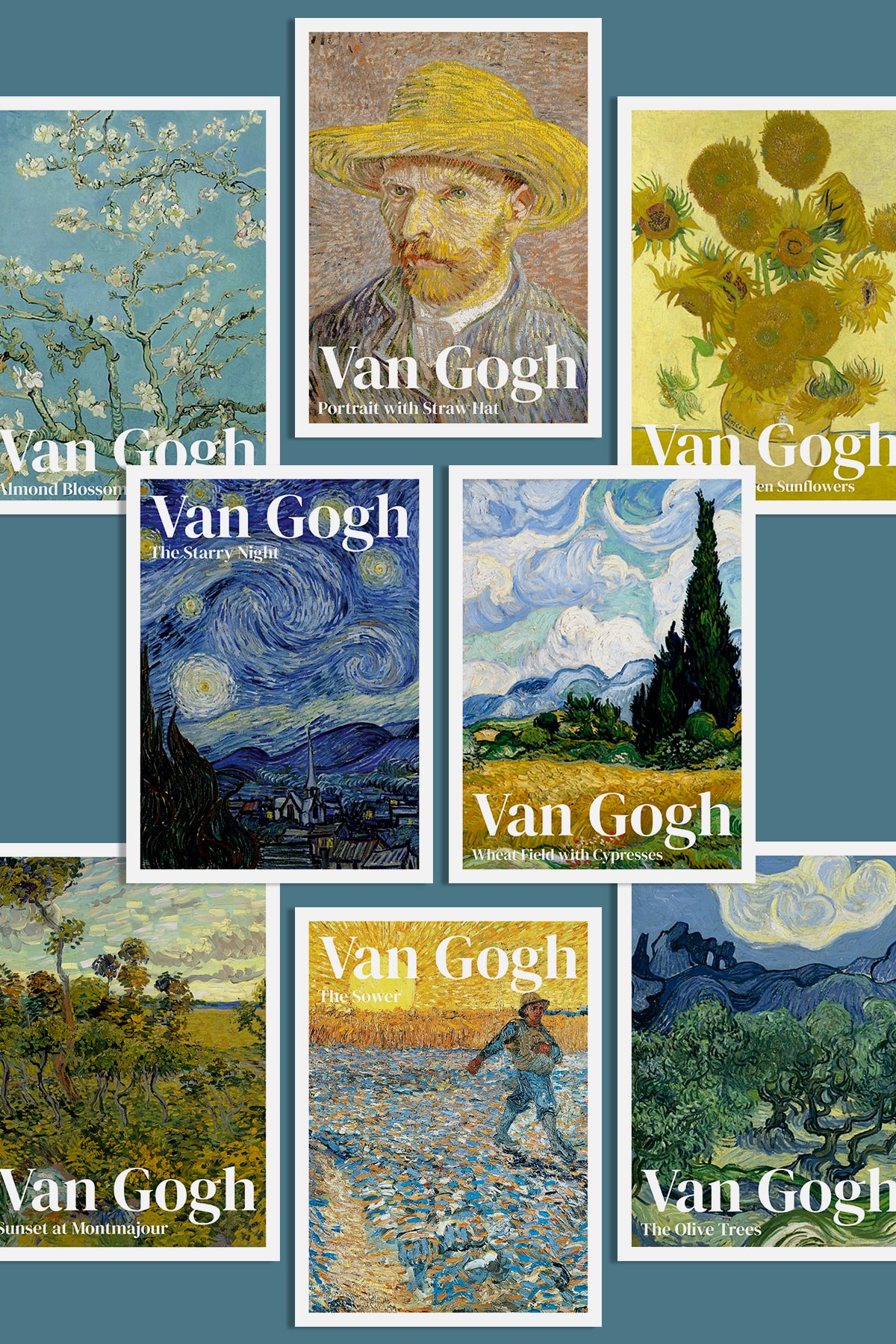 Özer Store 8 Adet Van Gogh Ünlü Sanatsal Tablolar Temalı Süsleme Kart Seti