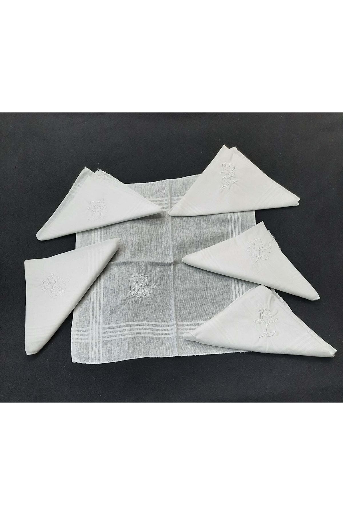 BERKAY Sundan Pamuklu 6 Adet Nakışlı Mendil 28x28