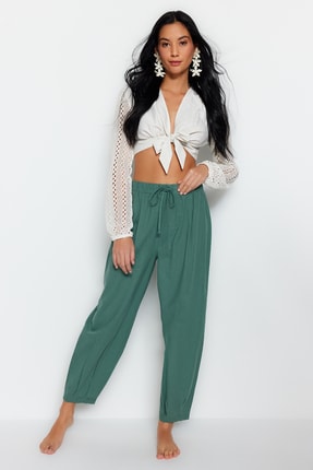 TRENDYOLMİLLA Haki Dokuma %100 Pamuklu Pantolon TBESS23PL00015