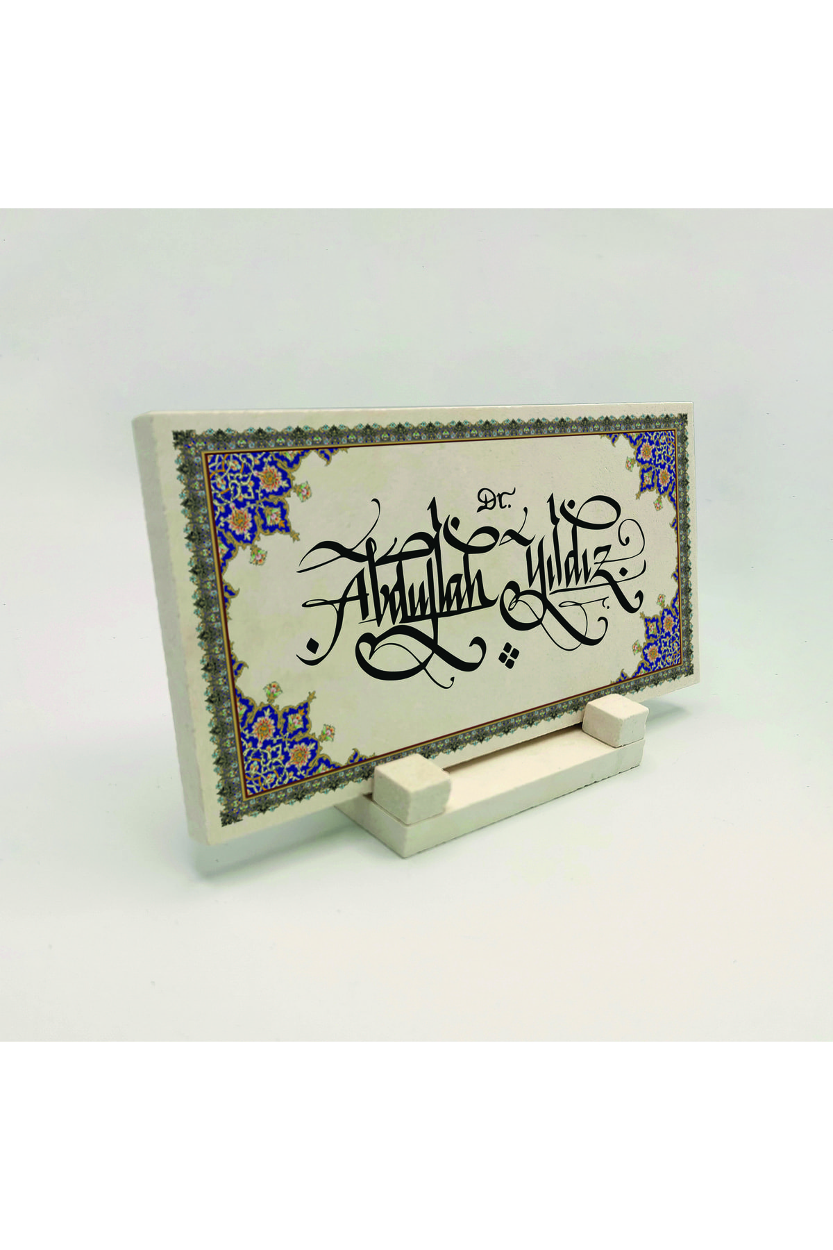 Desktop Nameplate Written on Natural Stone with Traditional Calligraphy
