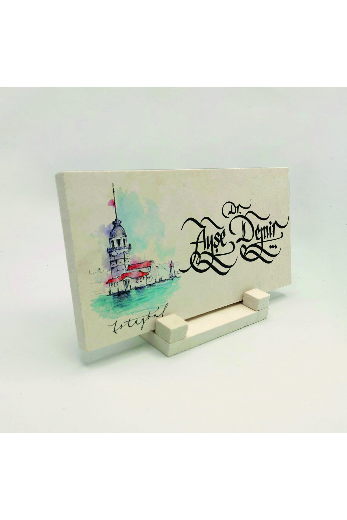 Desktop Name Tag Written on Natural Stone with Traditional Calligraphy