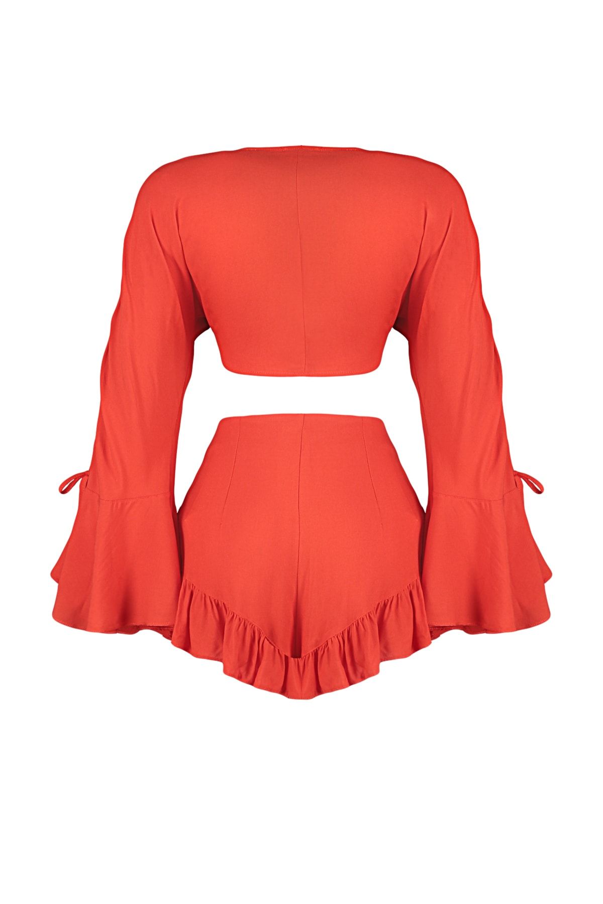 Trendyol Collection-Strand-Set aus gewebter Bluse und Shorts mit roten Rüschen – TBESS23AU00128 8
