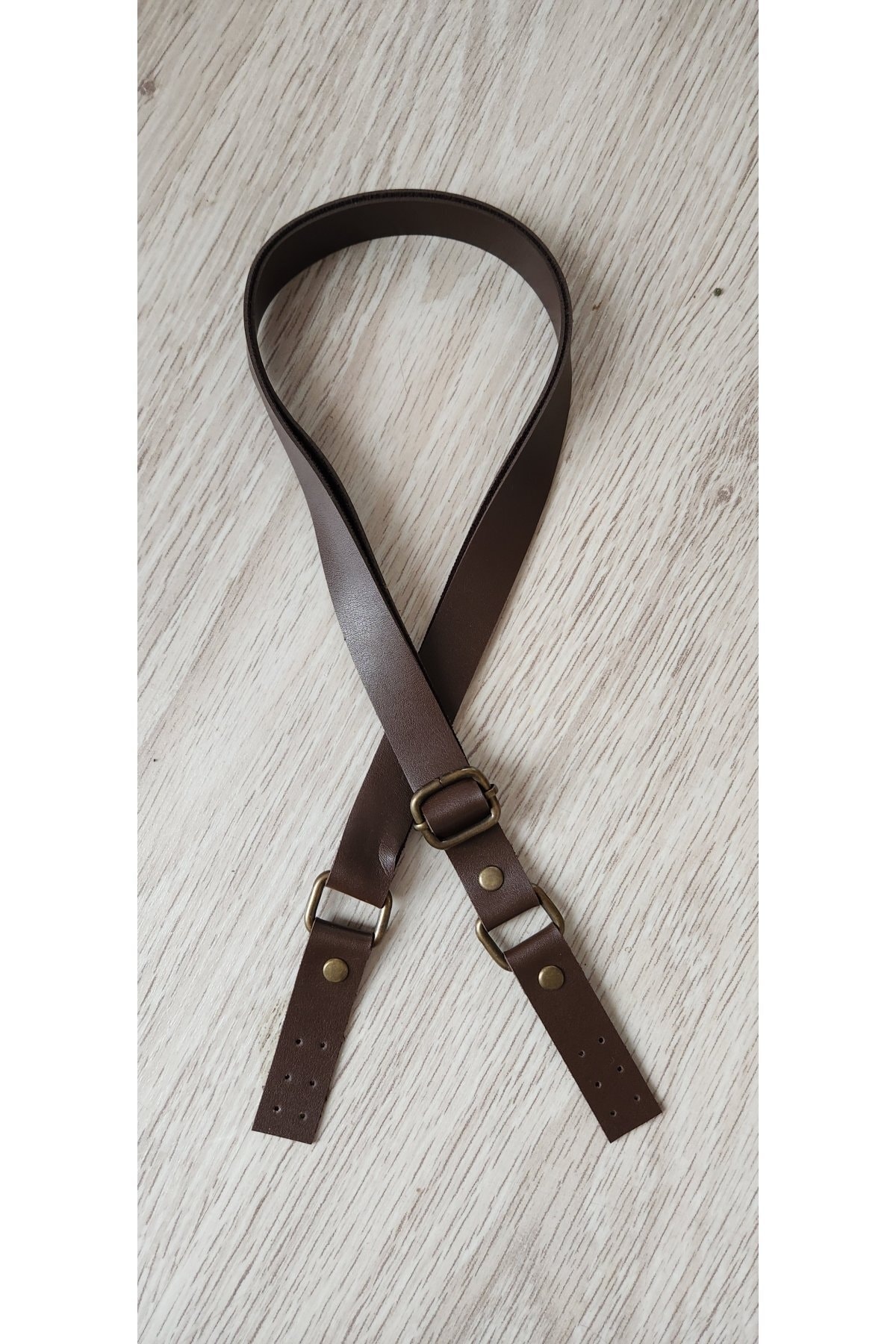 Antique Detailed Sewn Adjustable Leather Strap