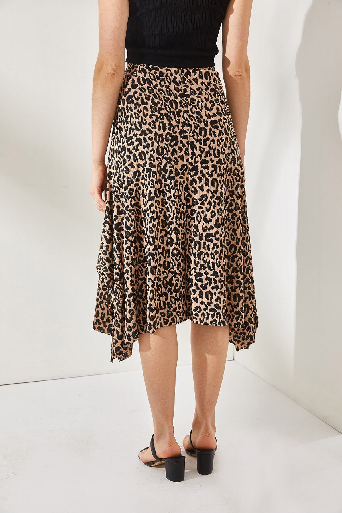 Olalook-Női Leopard Mink aszimmetrikus mintás szoknya ETK-19000122 4