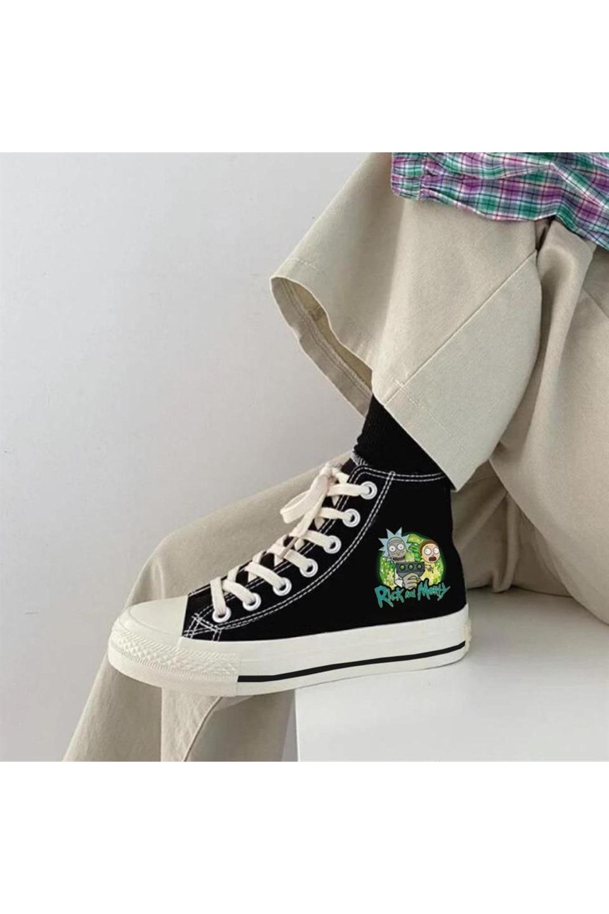 The Champs Green R m Printed Black Unisex Canvas Shoes Trendyol