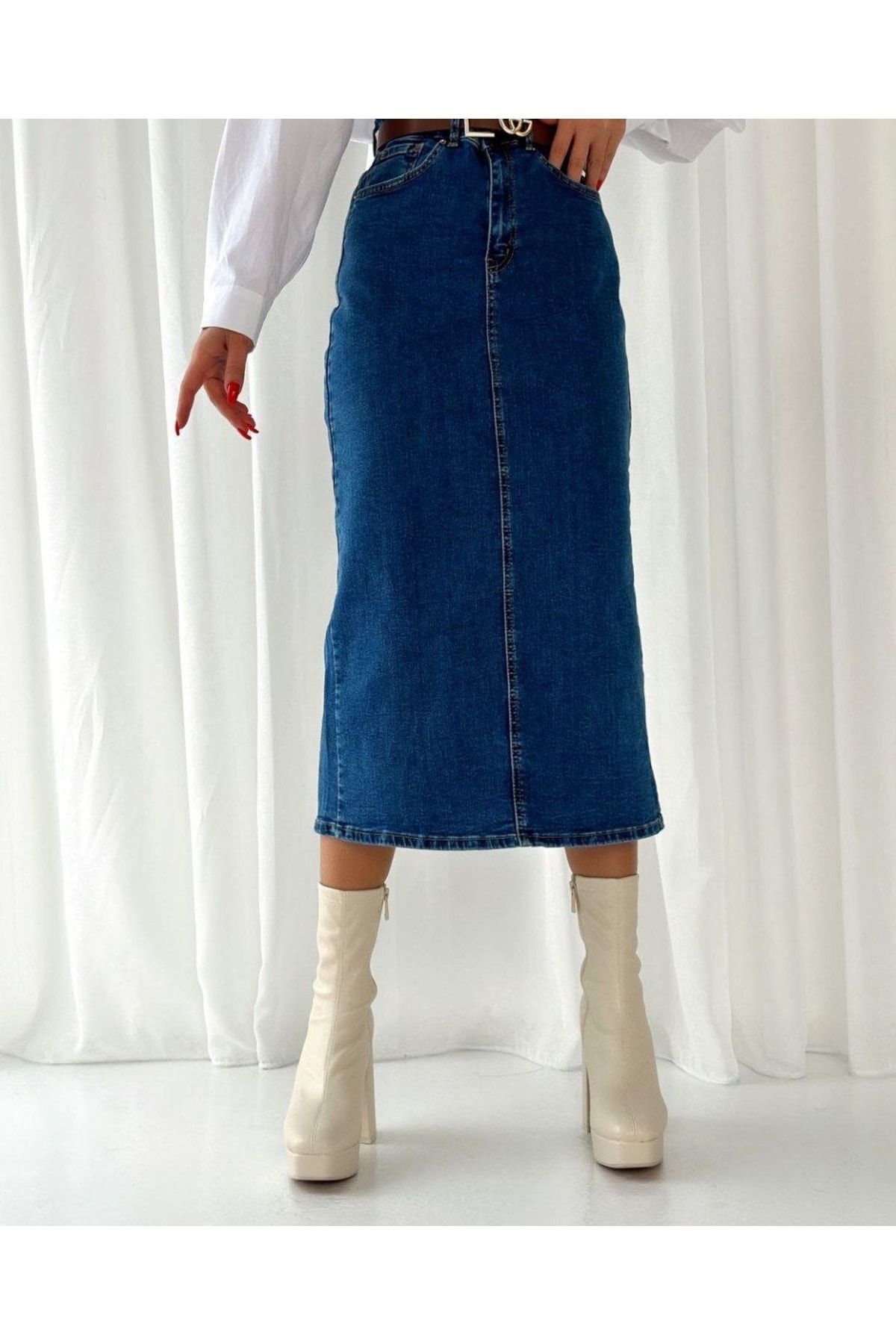 Dark denim deals pencil skirt