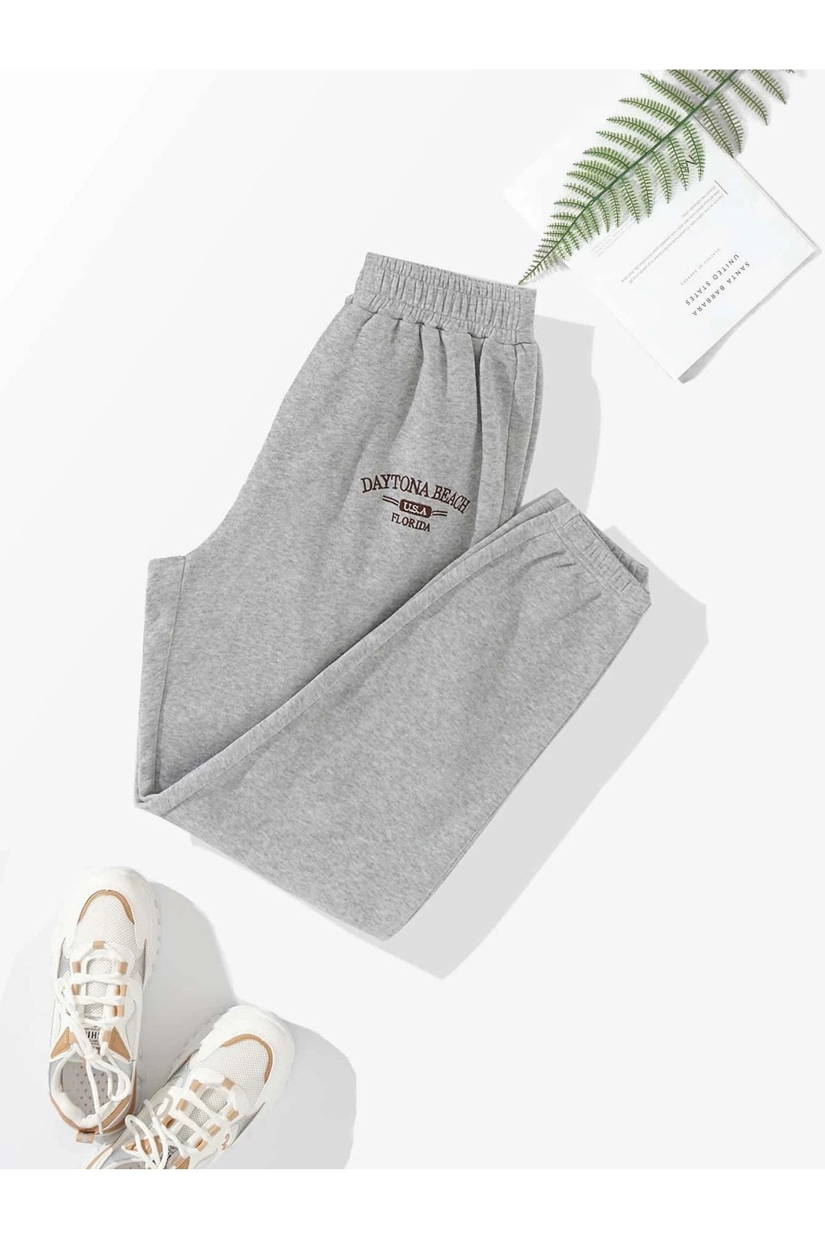 MODARİCH Pantaloni De Sport Daytona Beach Florida Jogger - Gri, Imprimați, Picior Cauciucat, Înălțiți, Talie Înaltă Unisex - S