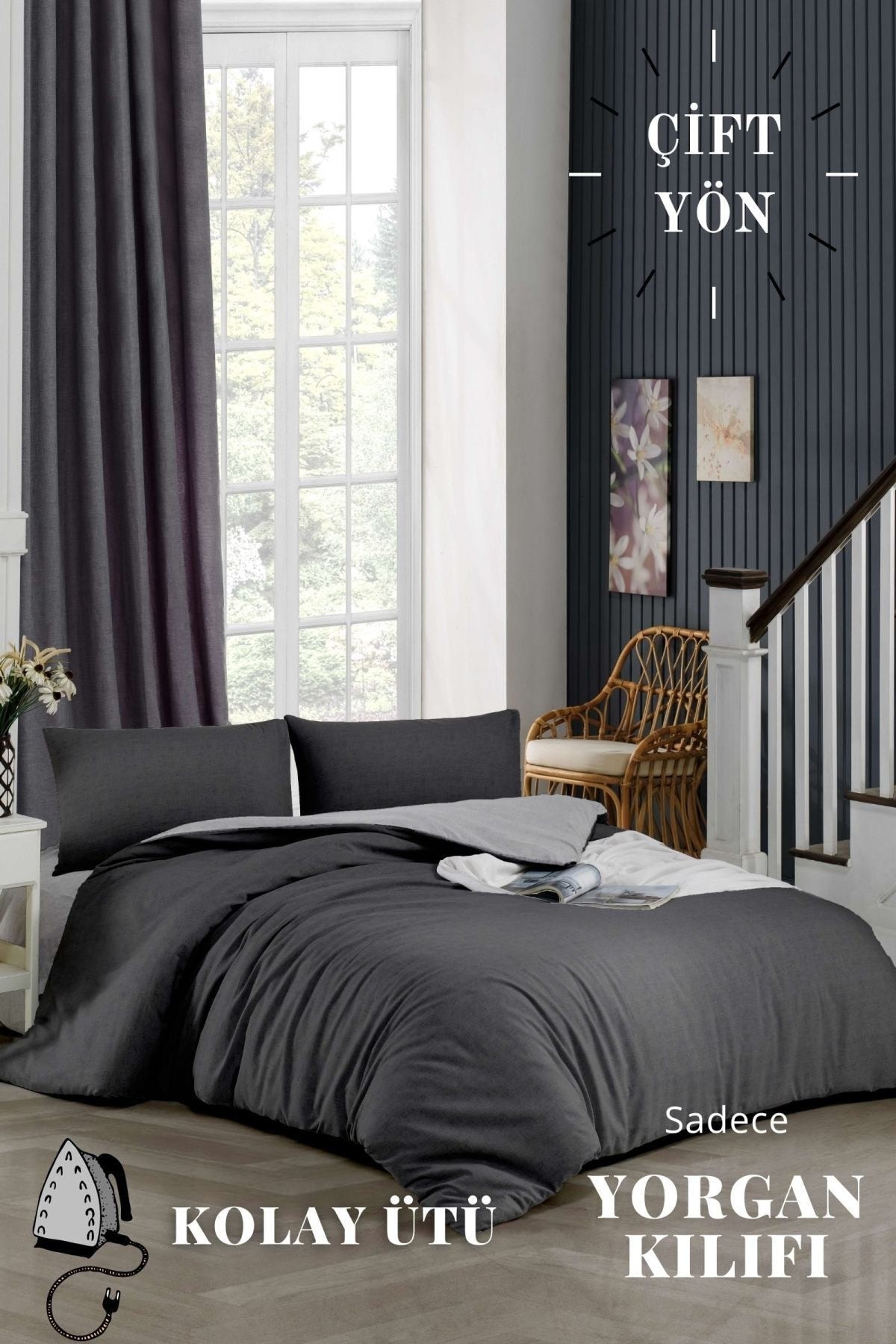 Easy Iron Double Duvet Cover-Single Bed (160x220) Grey-Anthracite
