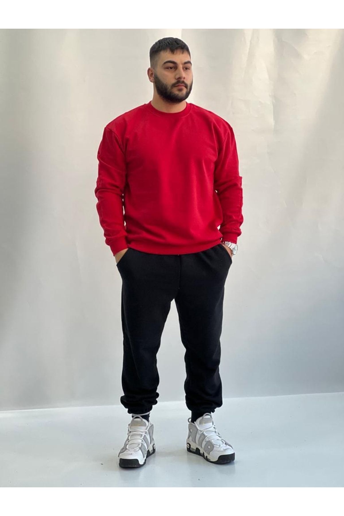 Red sweatshirt outfit men clearance