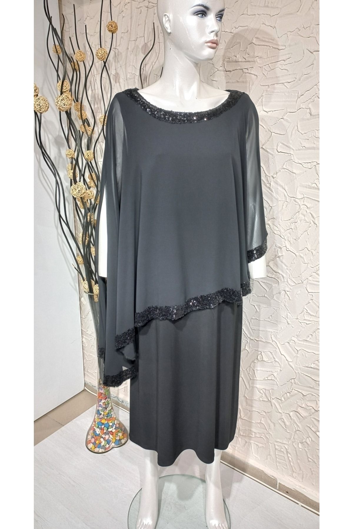 YILDIRIM G NG R Plus Size Evening Dress Black Bolero