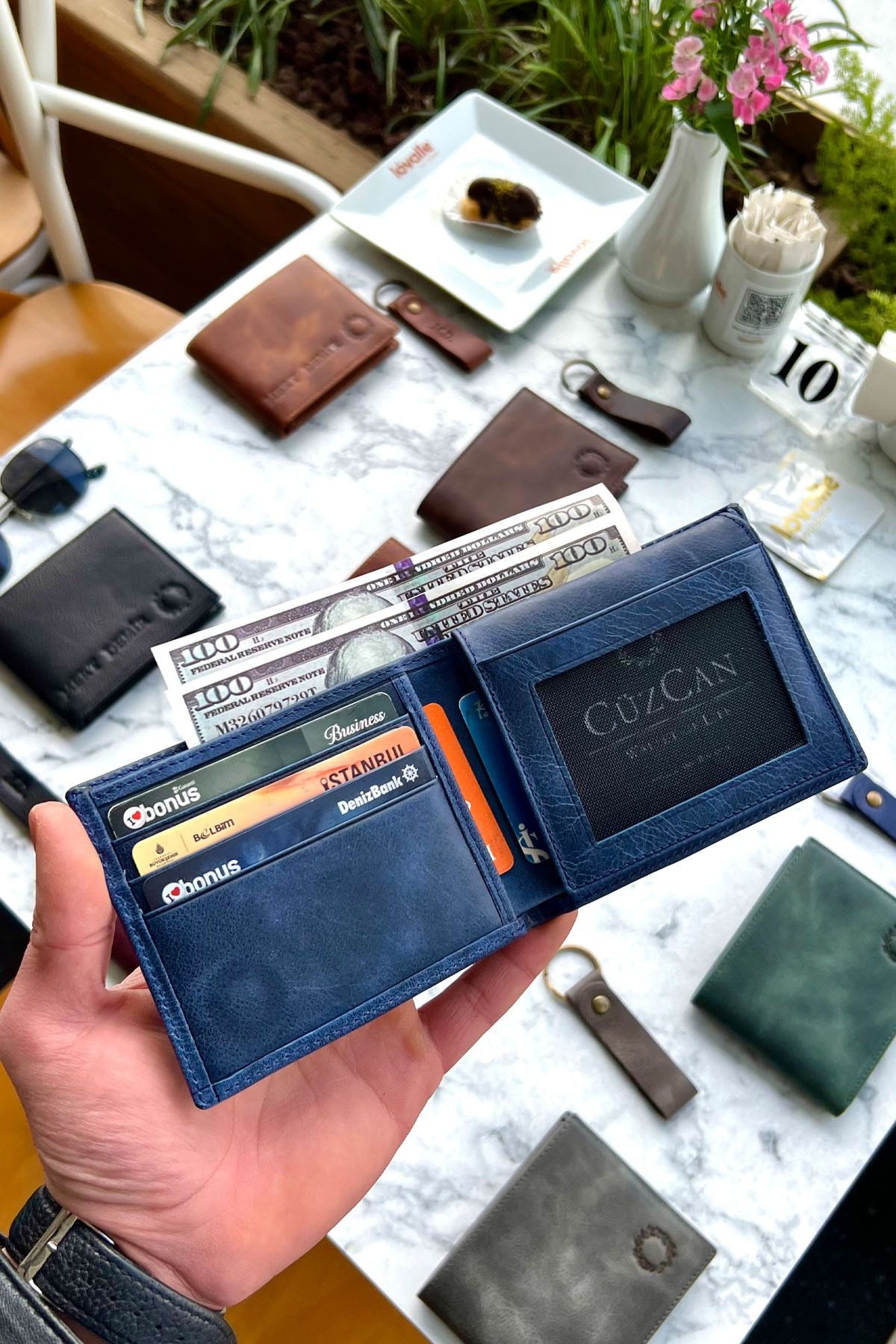کیف پول مردانه NYC NAVIENT NAVY مردانه'S GENUINE چرمی CARD PLATE COMPASKED ارائه دهنده ویژه هدیه کلید اصلی CüzCan