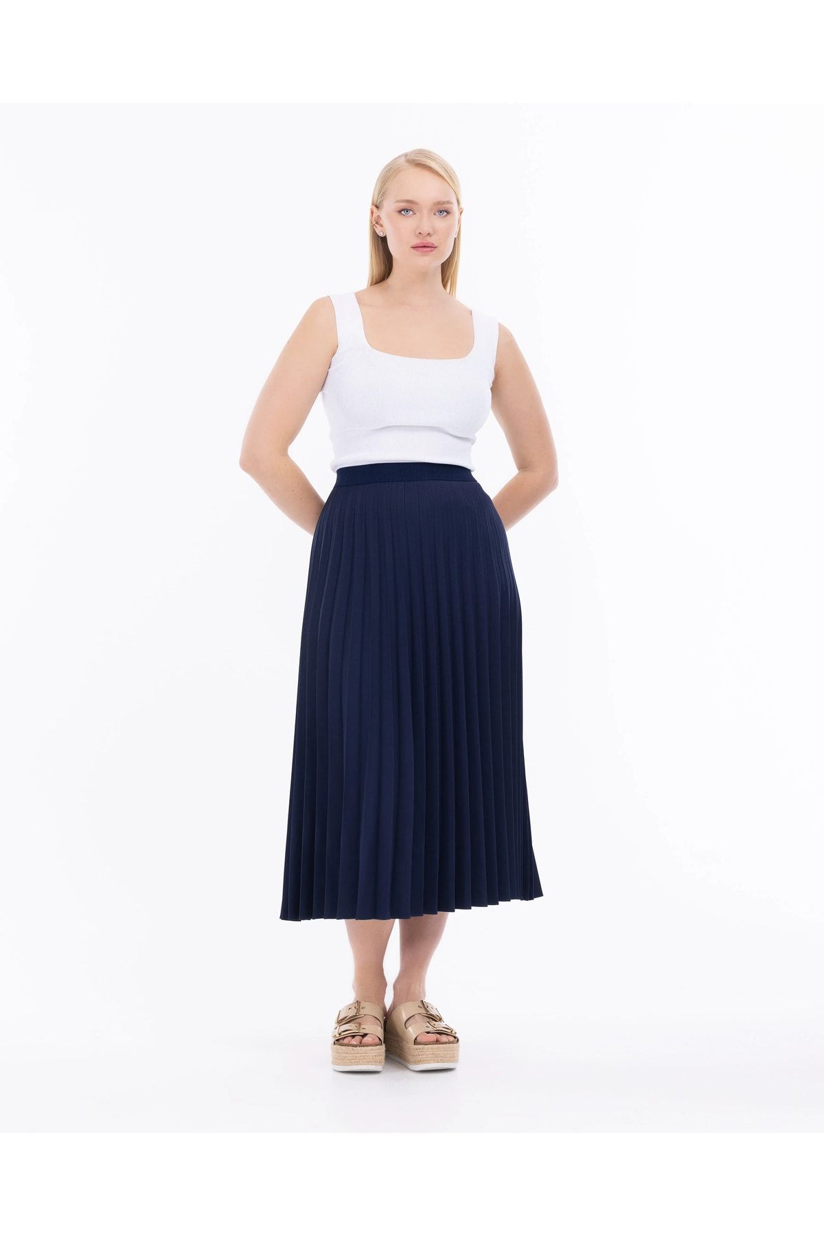 Gala Xi Plus Size Navy Blue Women s Pleated Skirt 23112001009