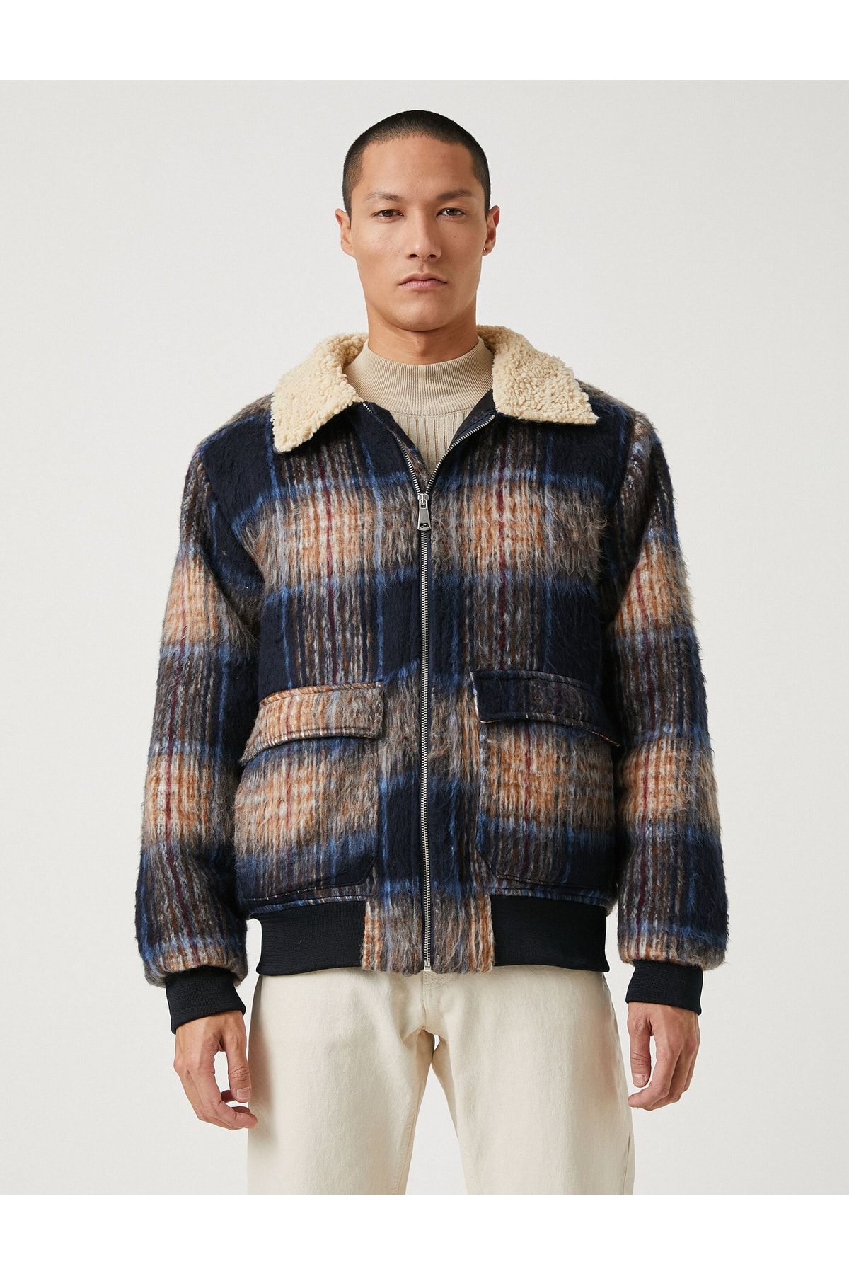 Koton-Collar Detailed Jacket with Pockets Zippered Soft Textured 3