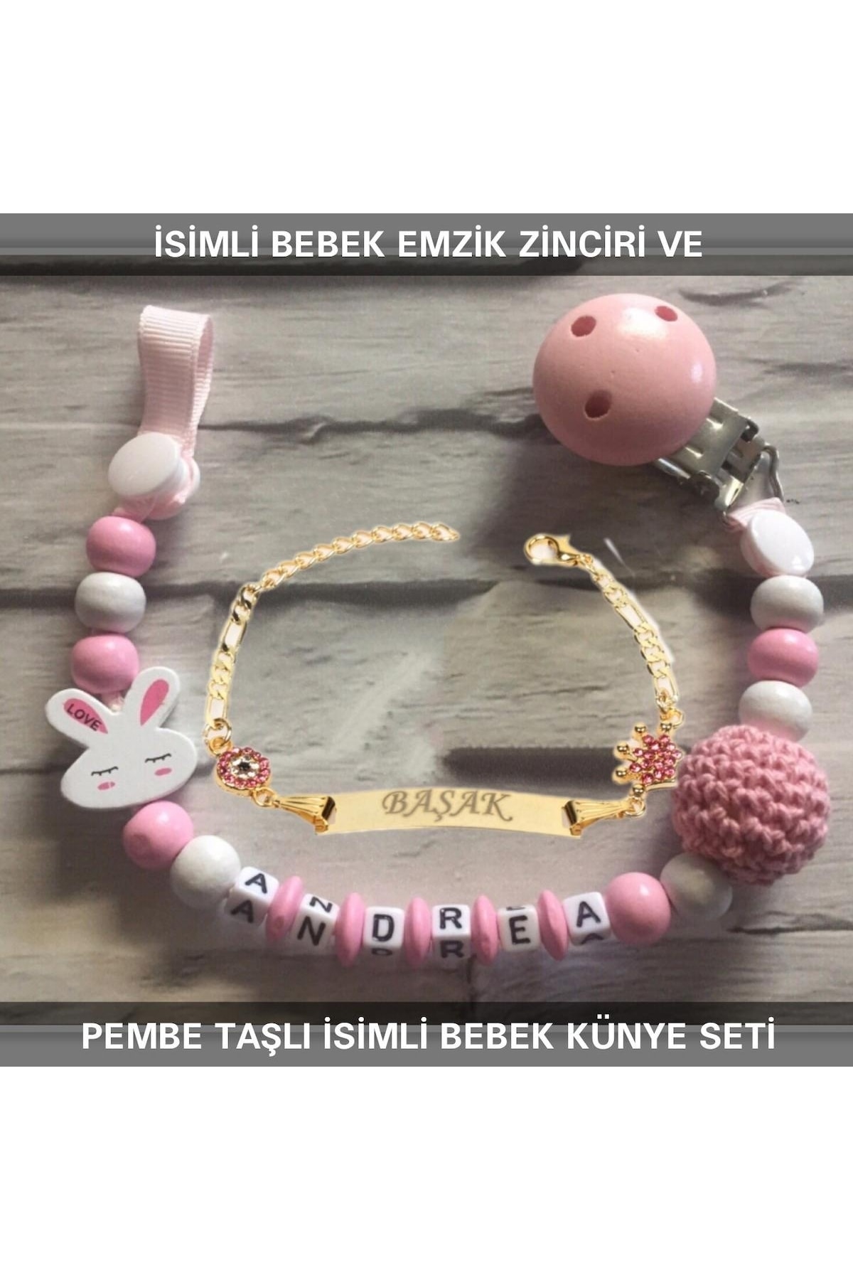 Sahi Aksesuar Named Baby Pacifier Chain and Named Baby Tag Set