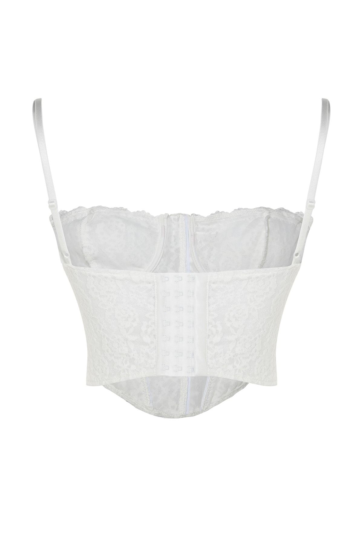 Trendyol Collection-Kurzes Bustier aus gestrickter Spitze – Ecru, Korsettdetails und Grafiken TPRAW23BS00062 8