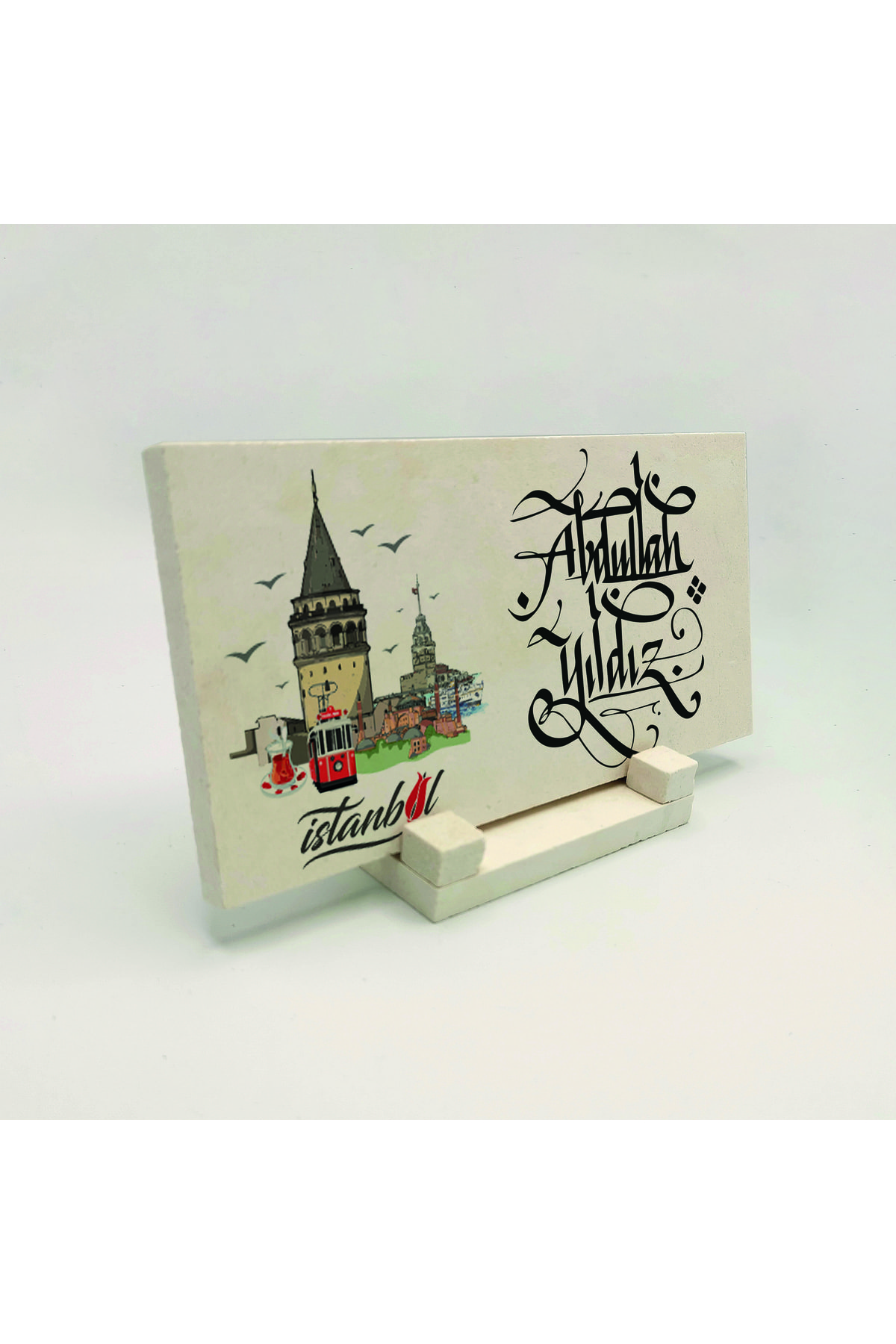 Desktop Name Tag Written on Natural Stone with Traditional Calligraphy