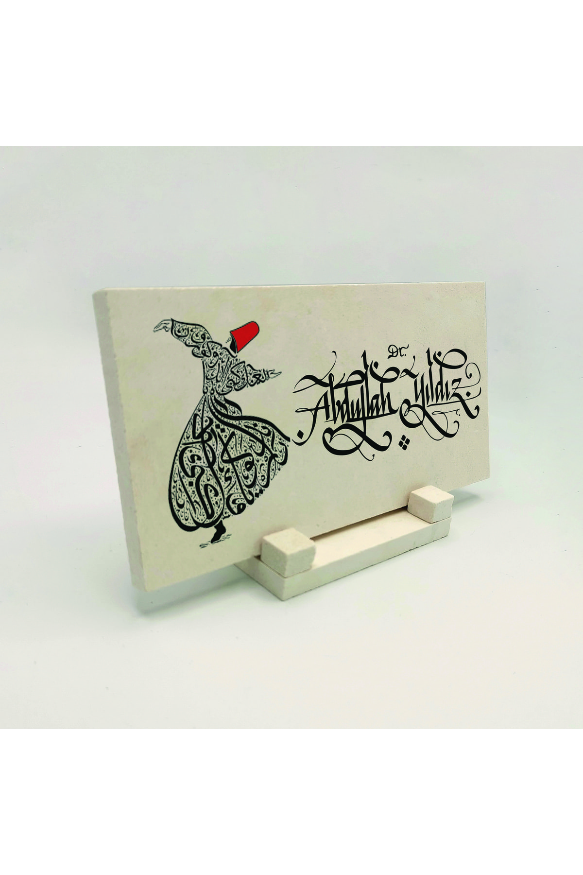 Desktop Name Tag Written on Natural Stone with Traditional Calligraphy