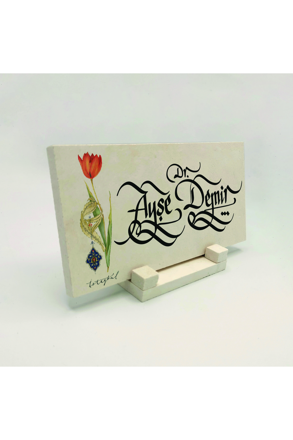 Desktop Name Tag Written on Natural Stone with Traditional Calligraphy