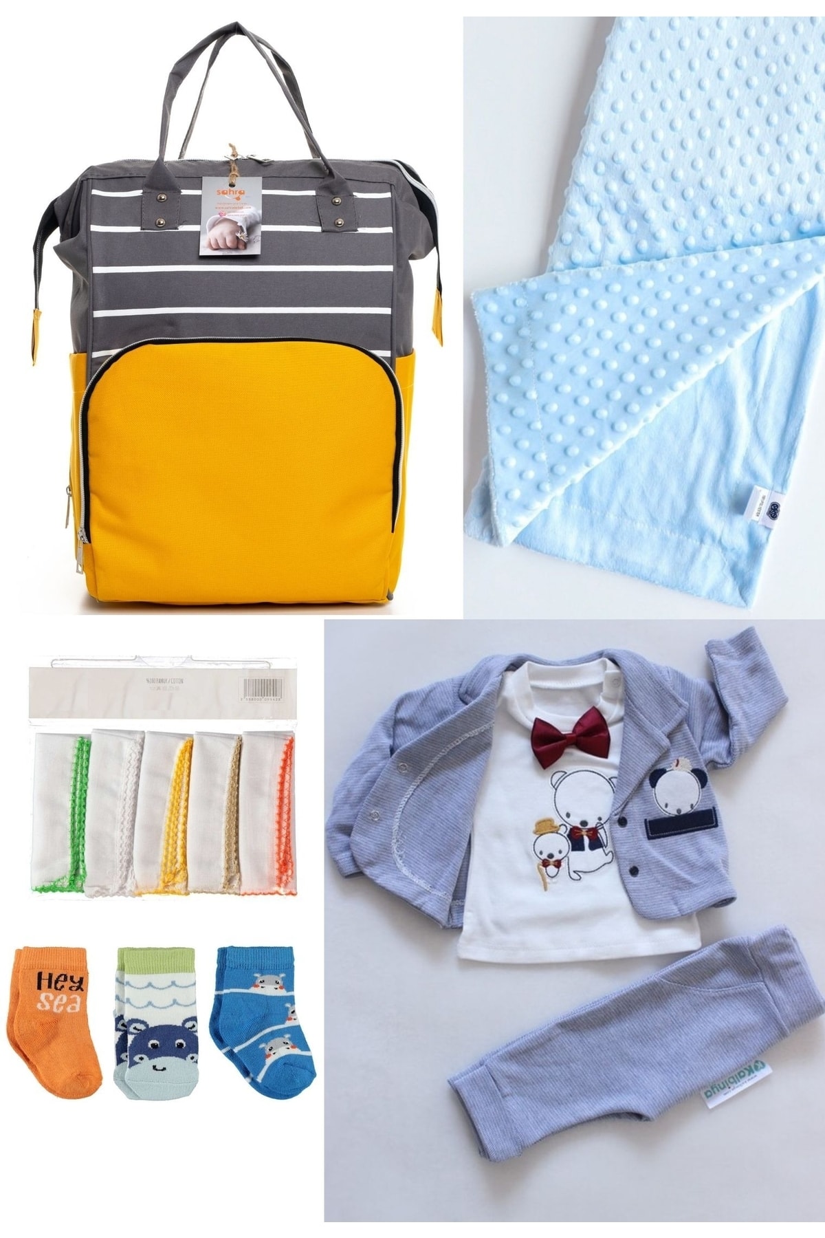 5-Piece Delivery Set (Baby Care Backpack,Hospital Checkout,Chickpea Blanket, 10 Wipes and 3 Socks)