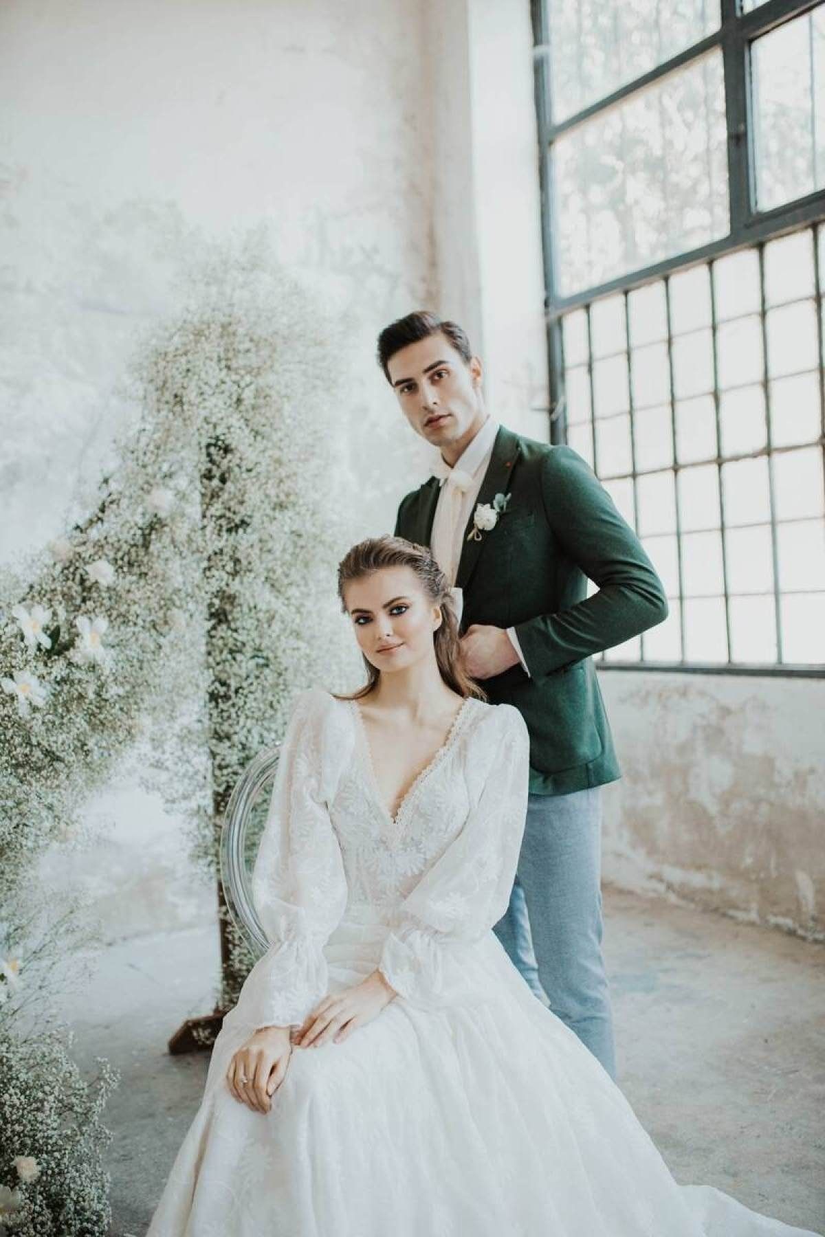 naturel balon kol vintage bohem a la robe de mariage