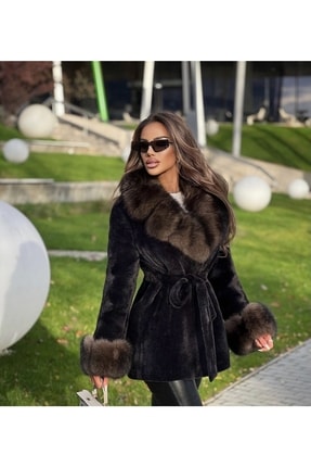 nero leather fur Siyah Alkantara Ceket Yaka Ve Manşet Kürk Hn105kk