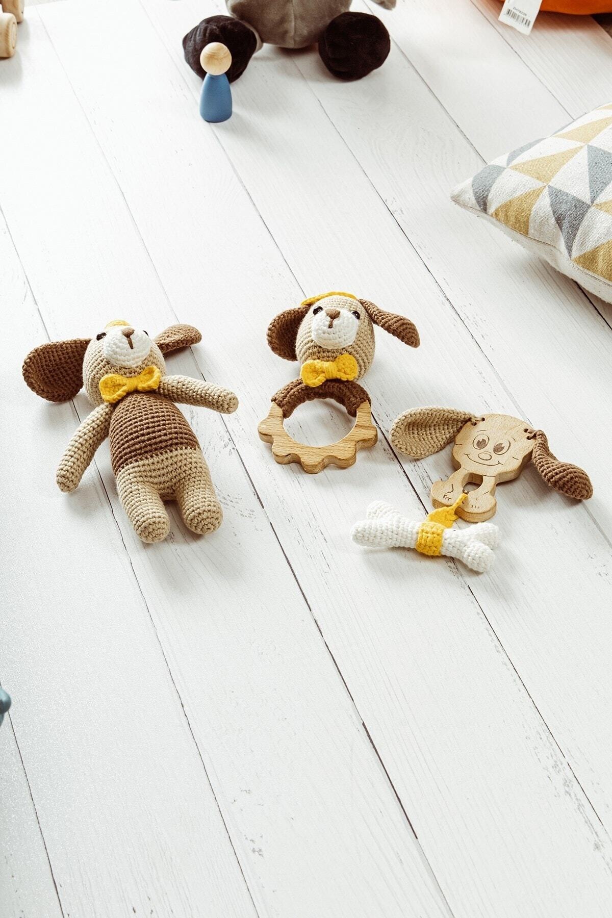 SaltanArt Sevimli Köpek Amigurumi Emzik Zinciri Çıngırak Uyku Arkadaşı Diş Kaşıyıcı Amigurumi 3'lü fotoğrafı 4 (önizleme)