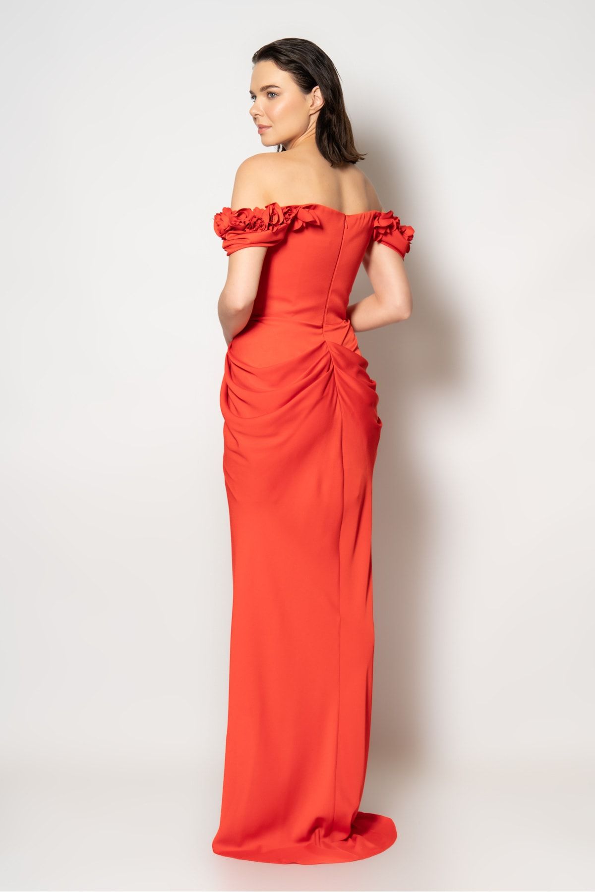 RENGIN-Strapless Sleeves Floral Embroidered Skirt Pleated Dress 2