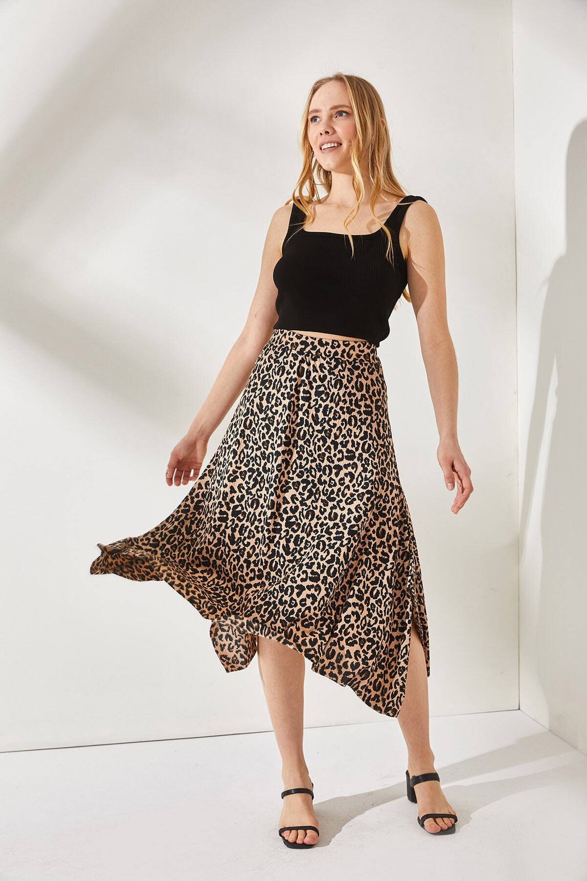 Olalook-Női Leopard Mink aszimmetrikus mintás szoknya ETK-19000122 3