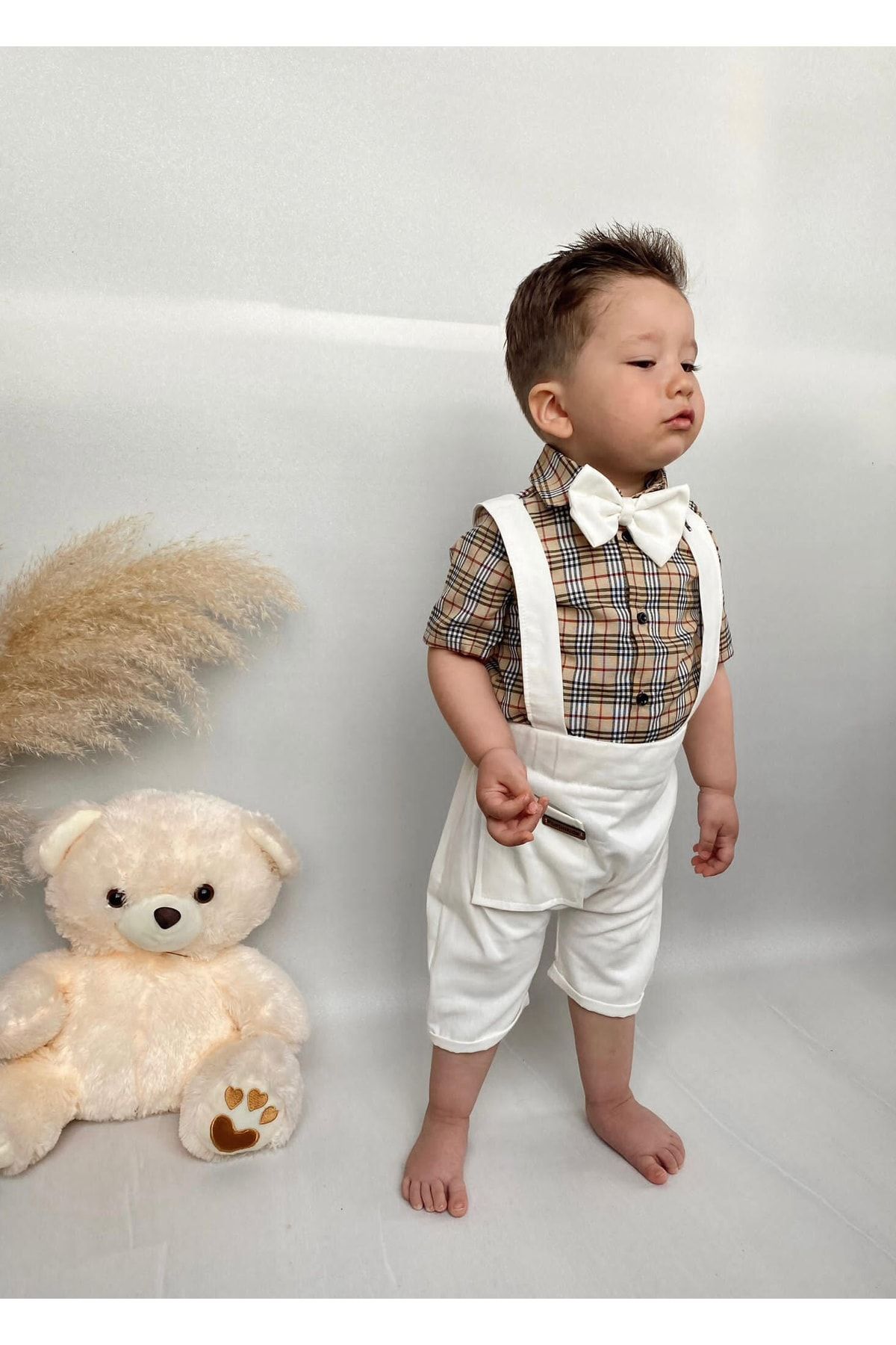 Poplinkids Beyaz Salopet Şort Takım 118