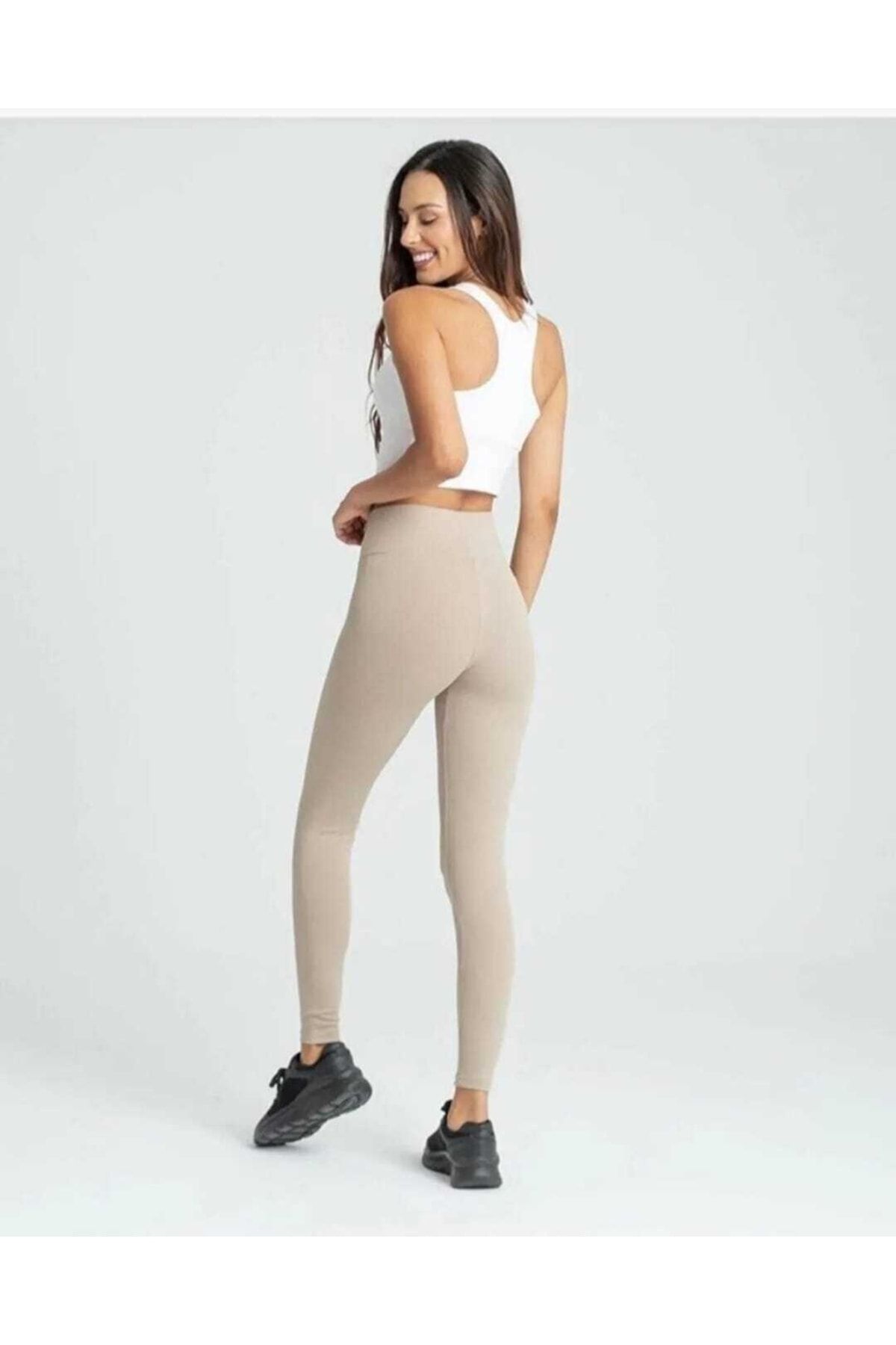Livik Women s Beige High Waist Gathering Fleece Ribbed Tights
