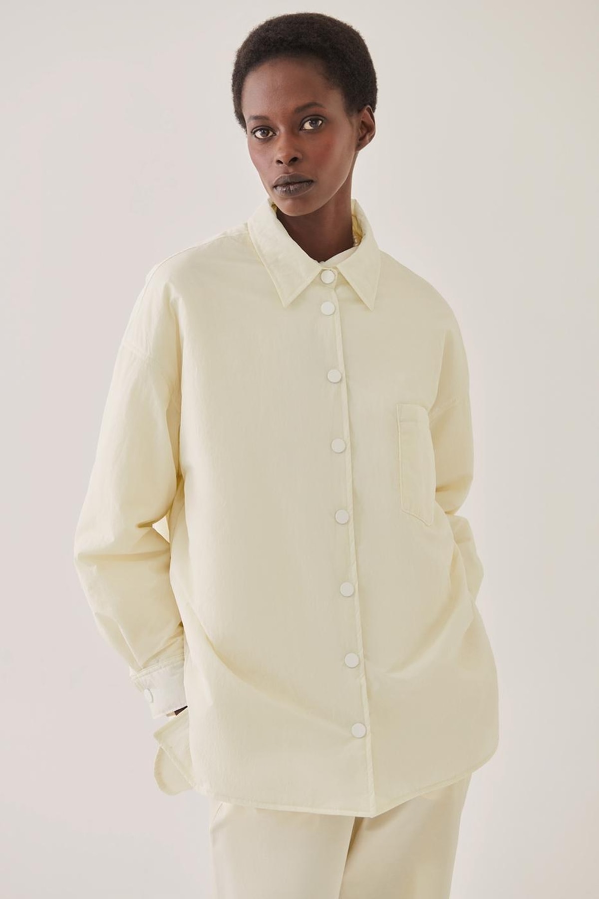 Trevor Casual Shirt Collar Standard Length Ecru Color Women's Coat