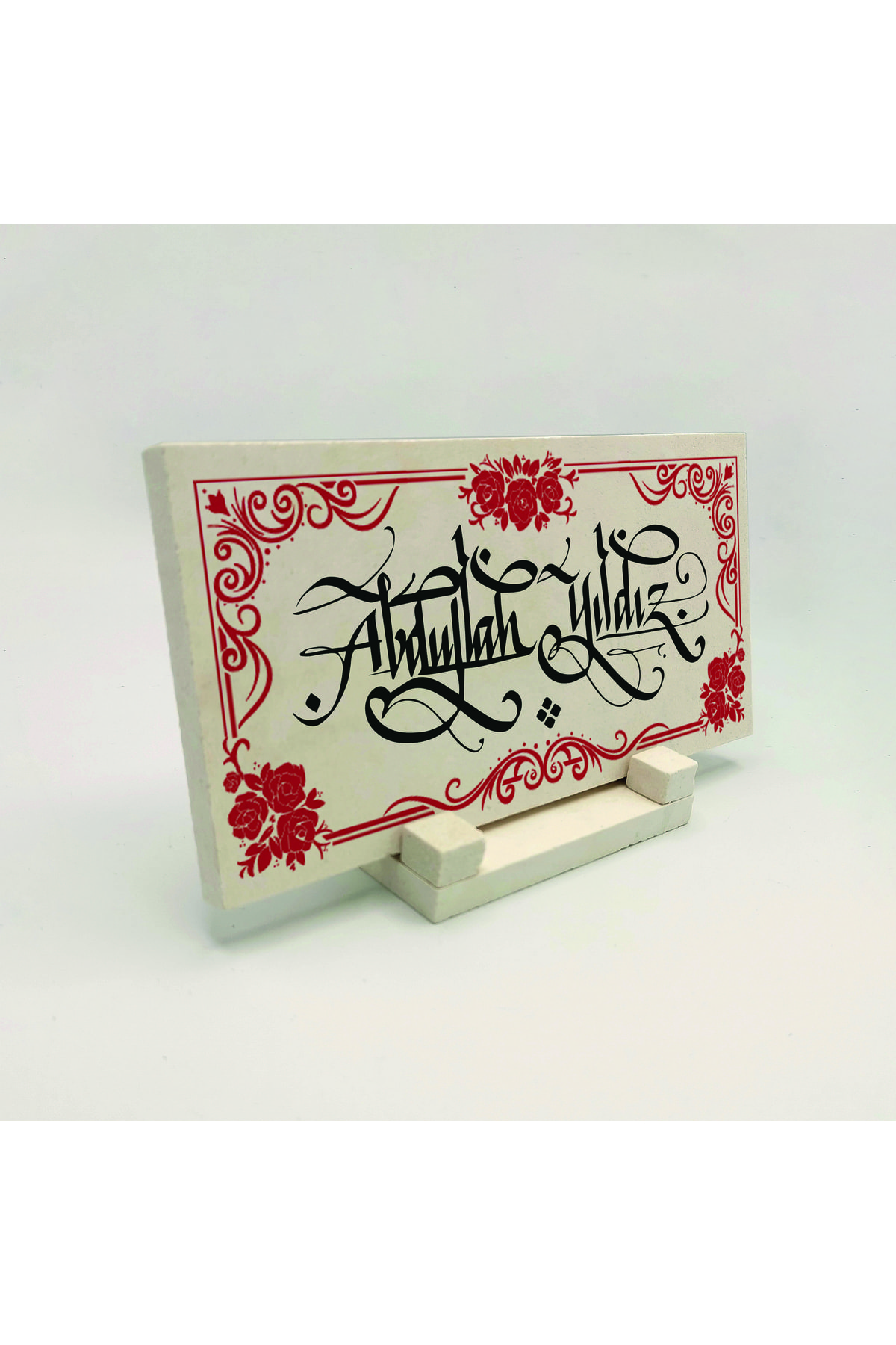 Desktop Name Tag Written on Natural Stone with Traditional Calligraphy