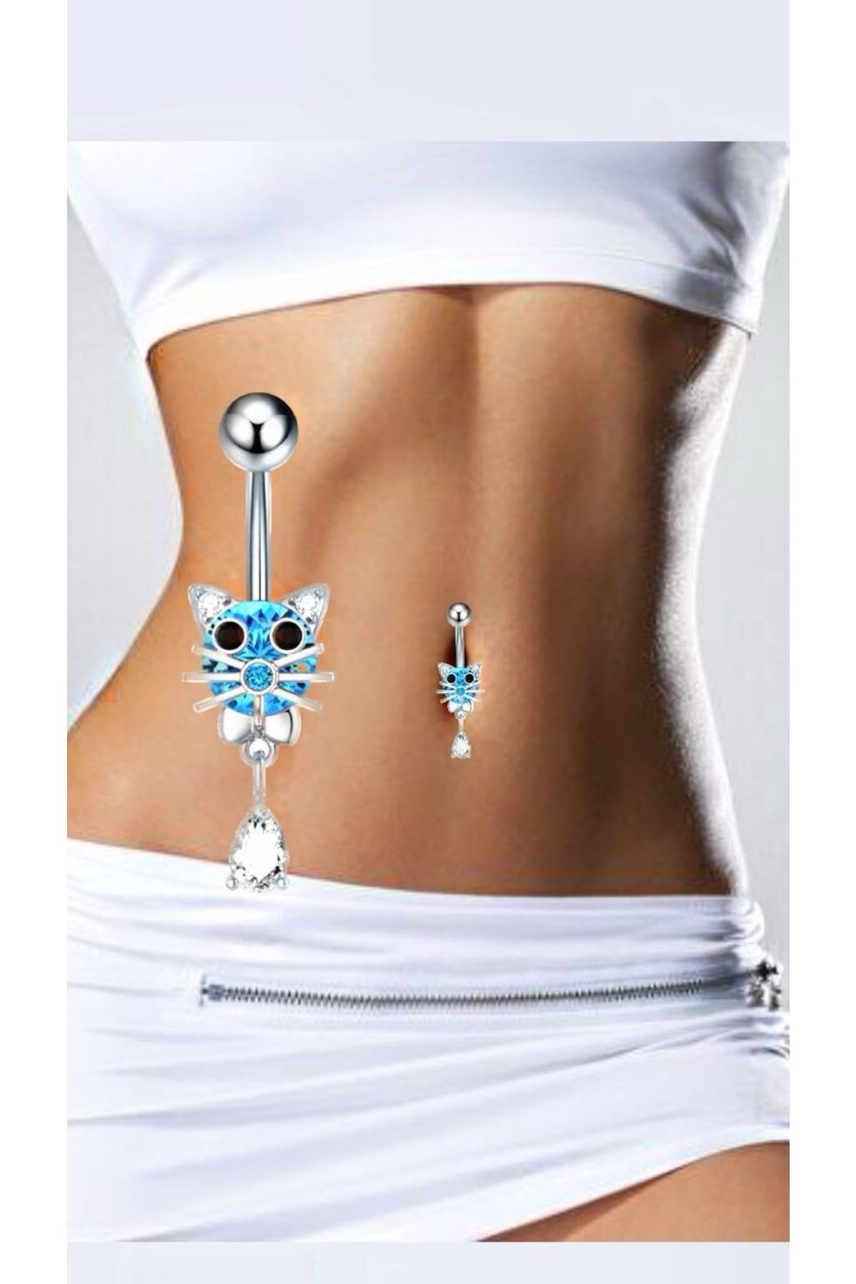 Cat belly sales button ring