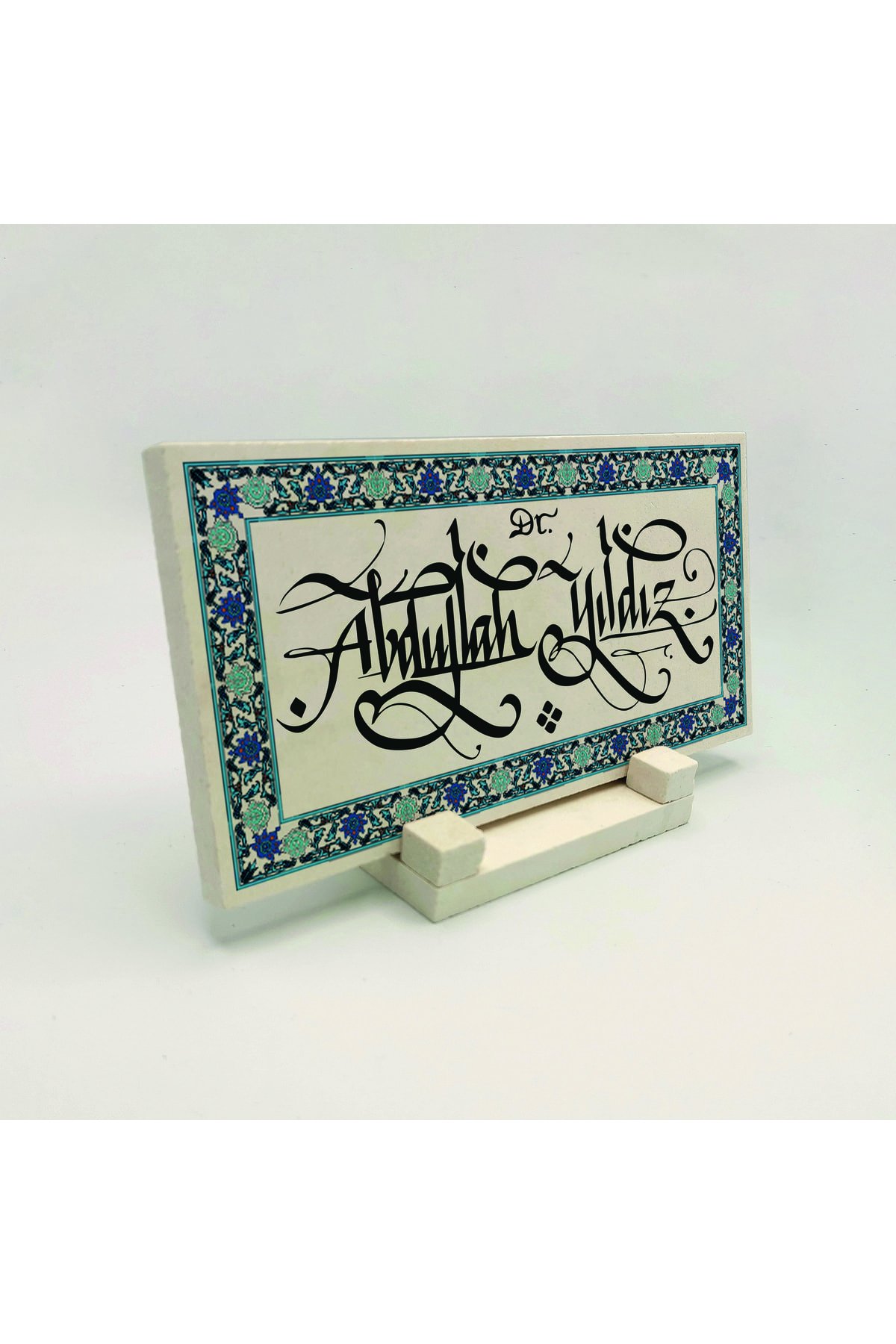 Desktop Name Tag Written on Natural Stone with Traditional Calligraphy