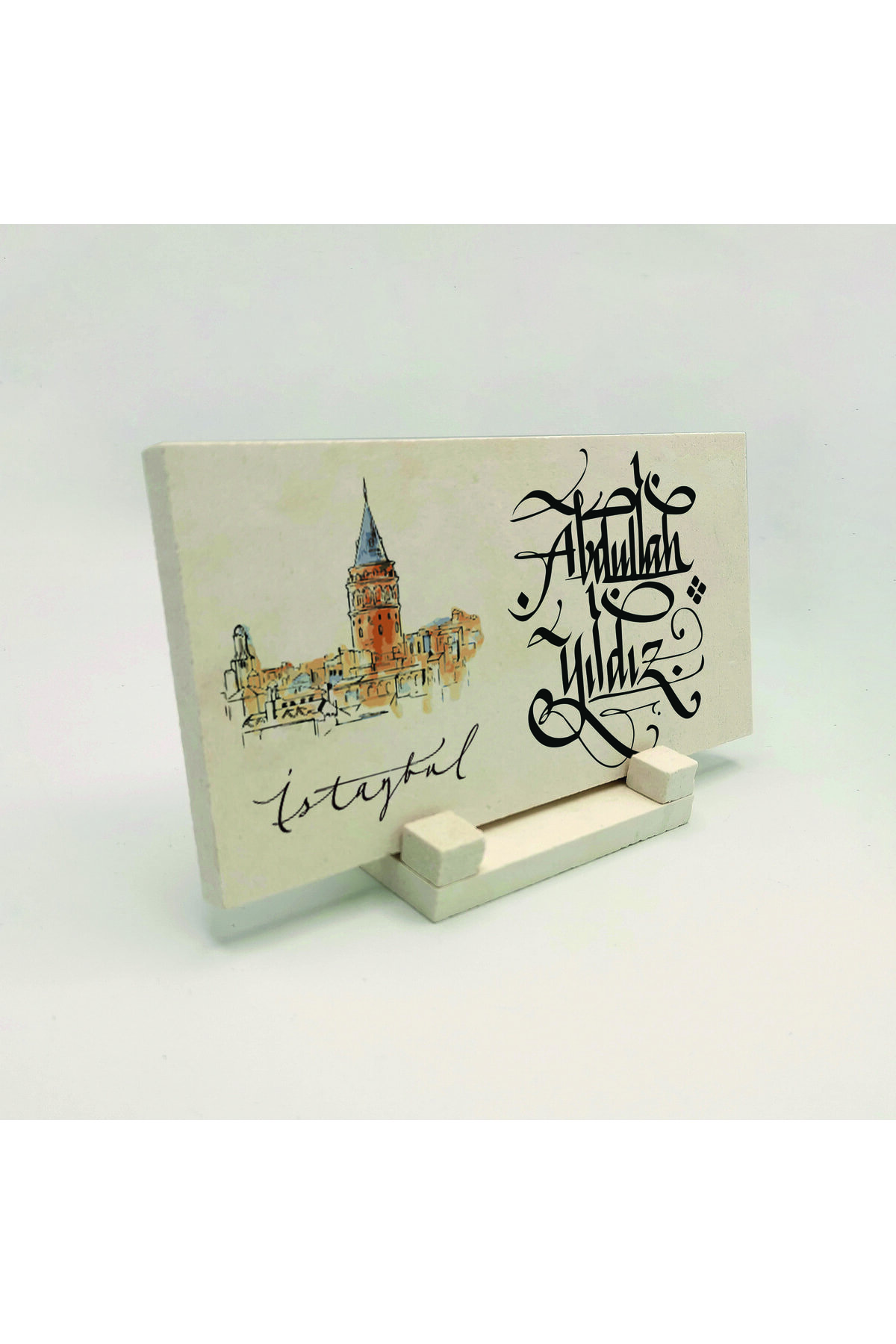 Desktop Name Tag Written on Natural Stone with Traditional Calligraphy