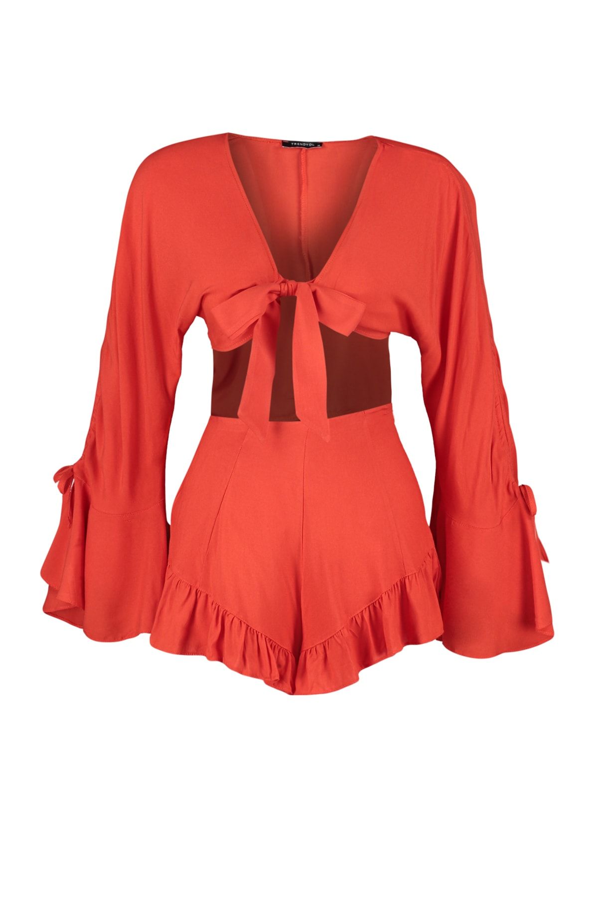 Trendyol Collection-Strand-Set aus gewebter Bluse und Shorts mit roten Rüschen – TBESS23AU00128 7