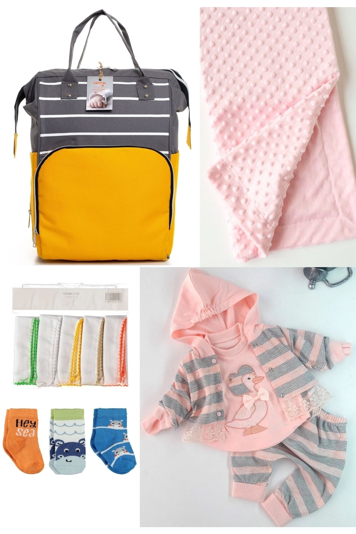 5-Piece Delivery Set (Baby Care Backpack,Hospital Checkout,Chickpea Blanket, 10 Wipes and 3 Socks)