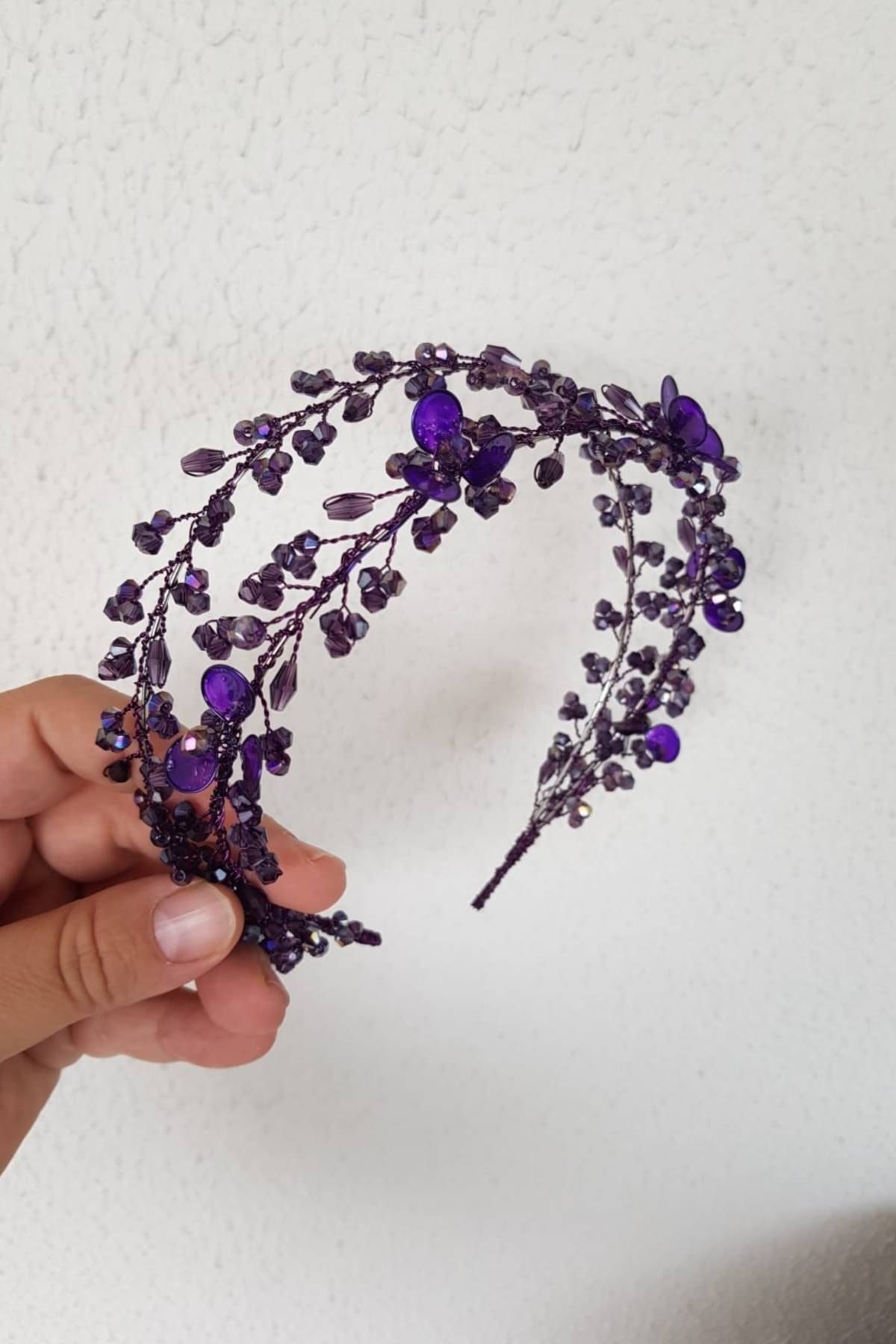 GELD-Women's Luxury Pearl Touch Purple Handmade Crystal Beaded Henna Bridal Crown 2