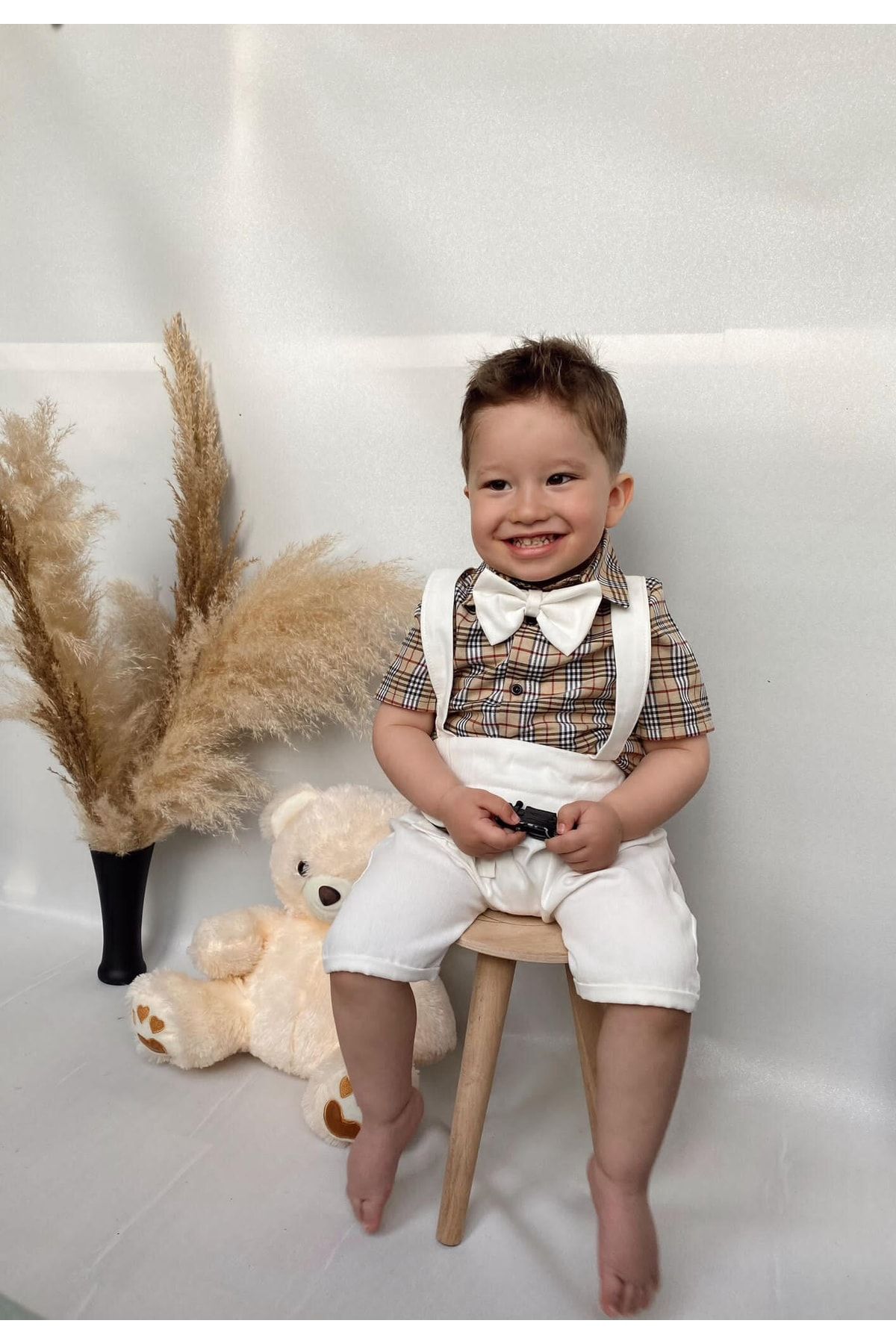 Poplinkids Beyaz Salopet Şort Takım 118