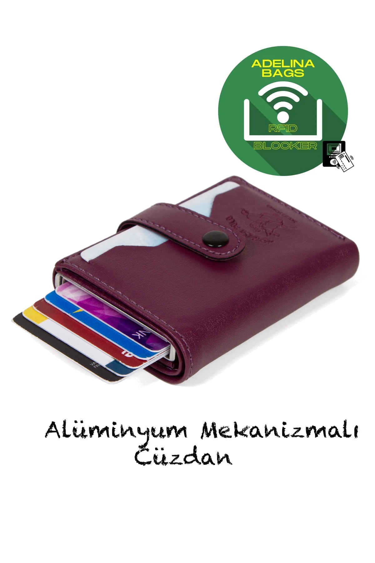 Newish Adelina Mor Nova Deri Mekanizmalı Çıt Çıtlı Kartlık Cüzdan (7CMX10CM)