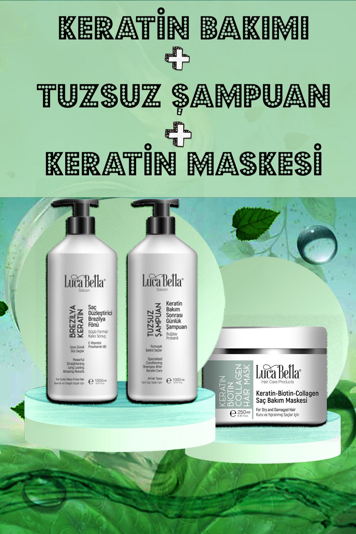 Keratin Saç Maskesi & Saç Düzleştirici Keratin Brezilya Fönü & Buğday Proteinli Tuzsuz Şampuan Seti — TYC00762880656