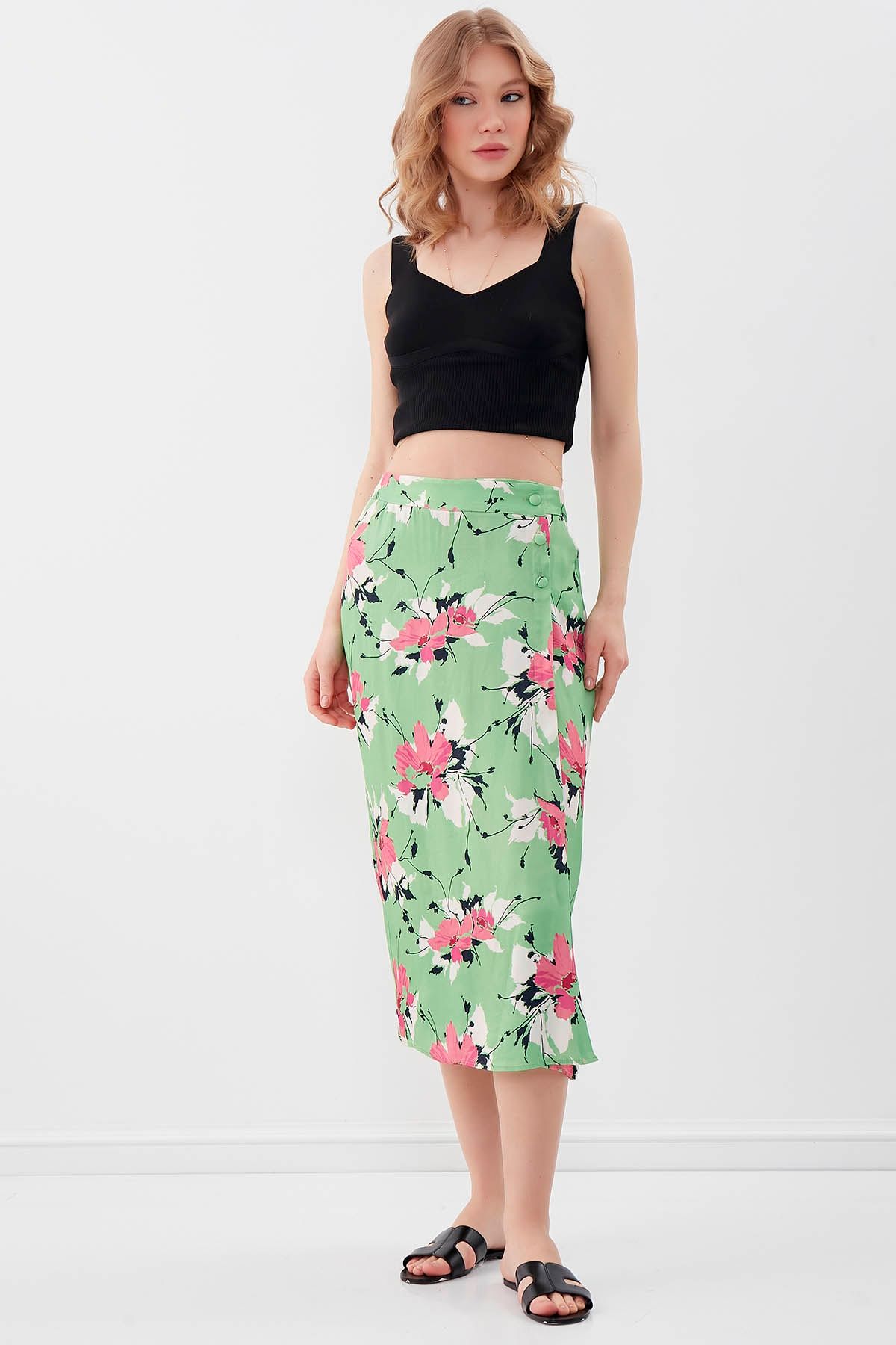 Floral pencil new arrivals skirt satin